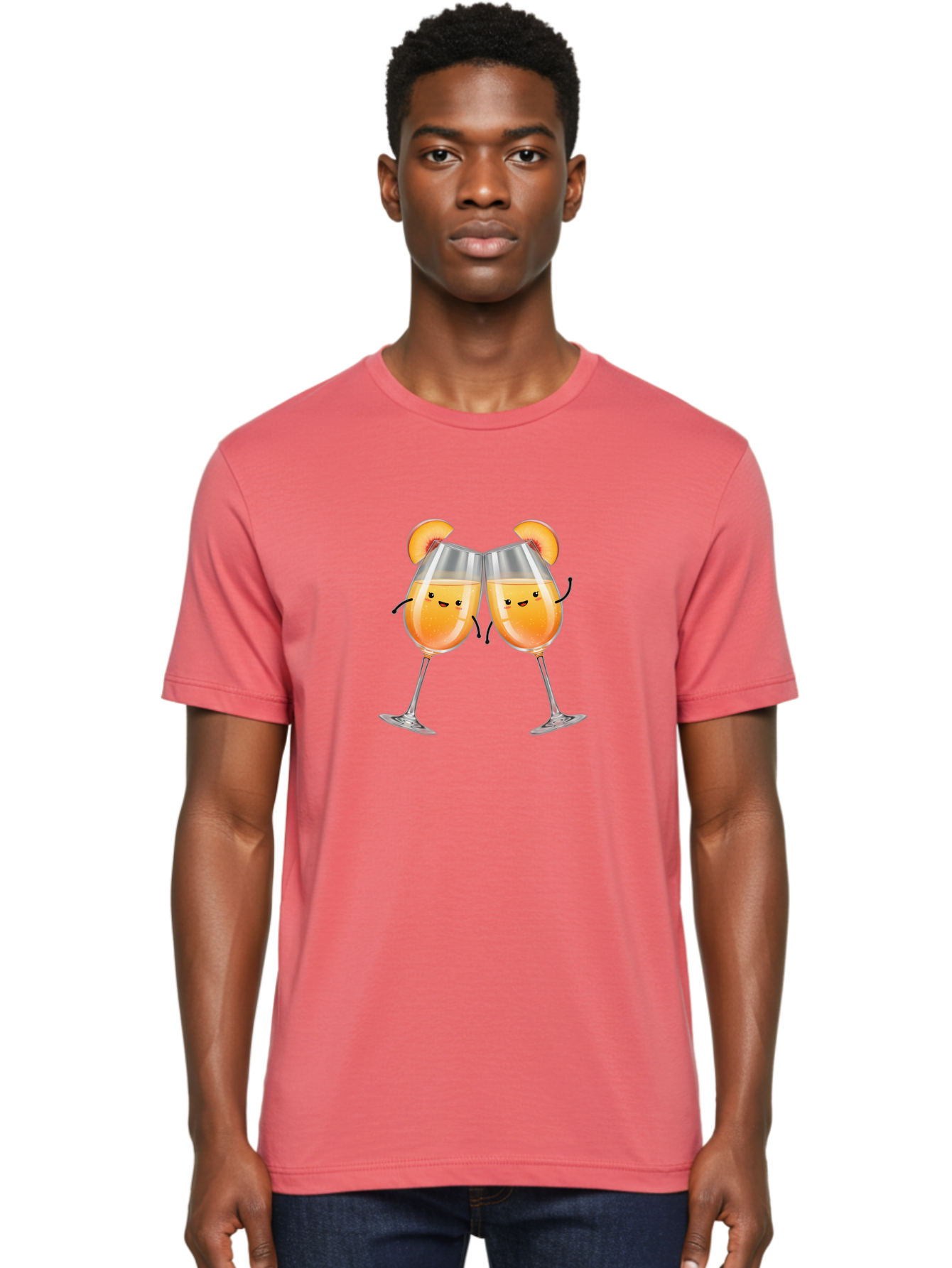Peach-Bellini Men'S Graphic Tee, 100% Cotton, Comfortable Casual Summer Wear, Machine Washable, Peach Bellini Cocktail, Champagne Flutes, Cartoon Characters, Peach Slices, Festive Drinks, Happy Hour, Cocktail Party, Celebratory Toast Bad411
