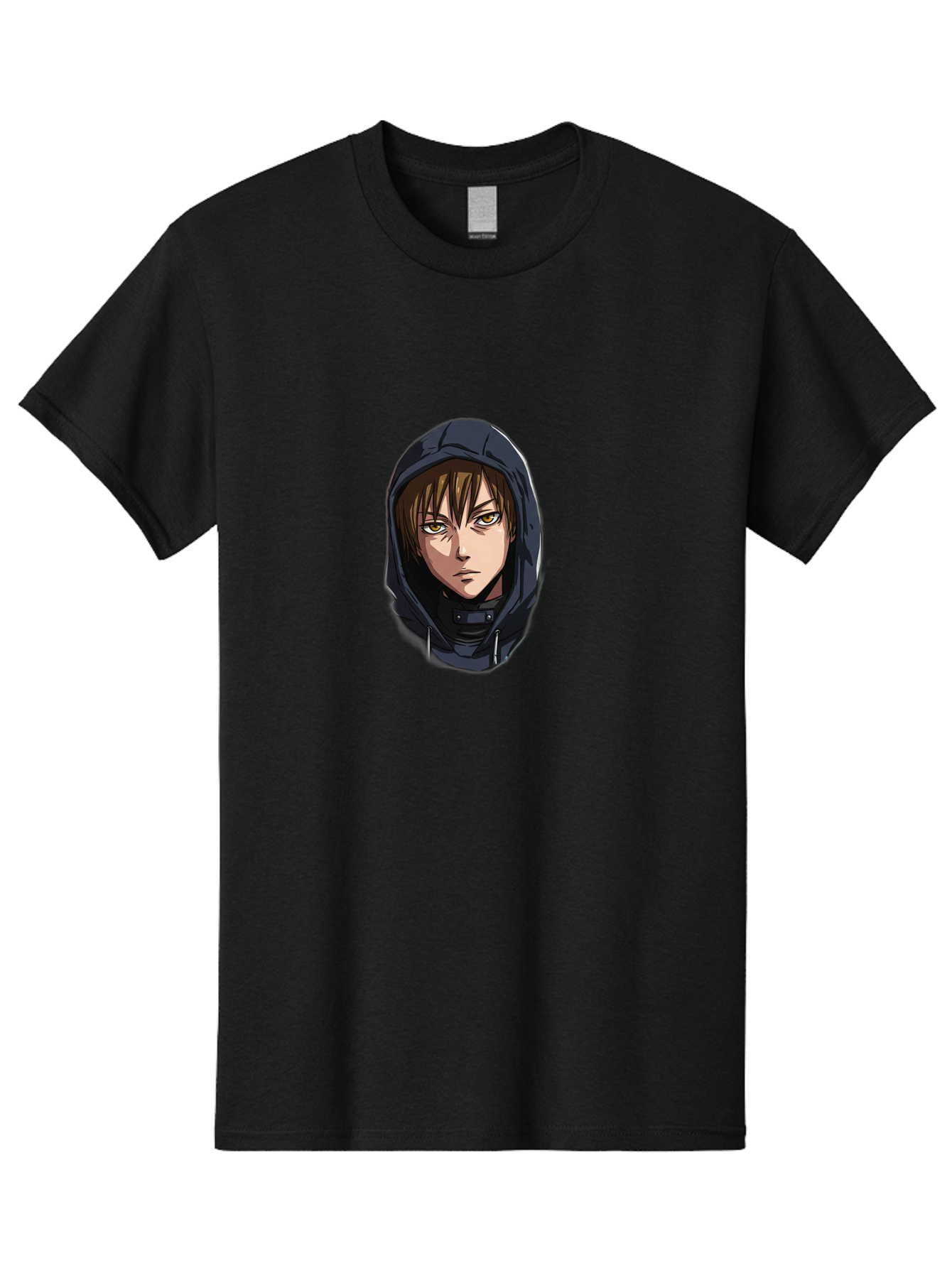 Person-Wearing-Hoodie Men'S Graphic Tee, 100% Cotton, Comfortable Casual Summer Wear, Machine Washable, Anime Female Character, Hooded Figure, Mysterious Woman, Dark Clothing, Intense Gaze, Green Eyes, Anime Art, Cartoon Character, Bad412