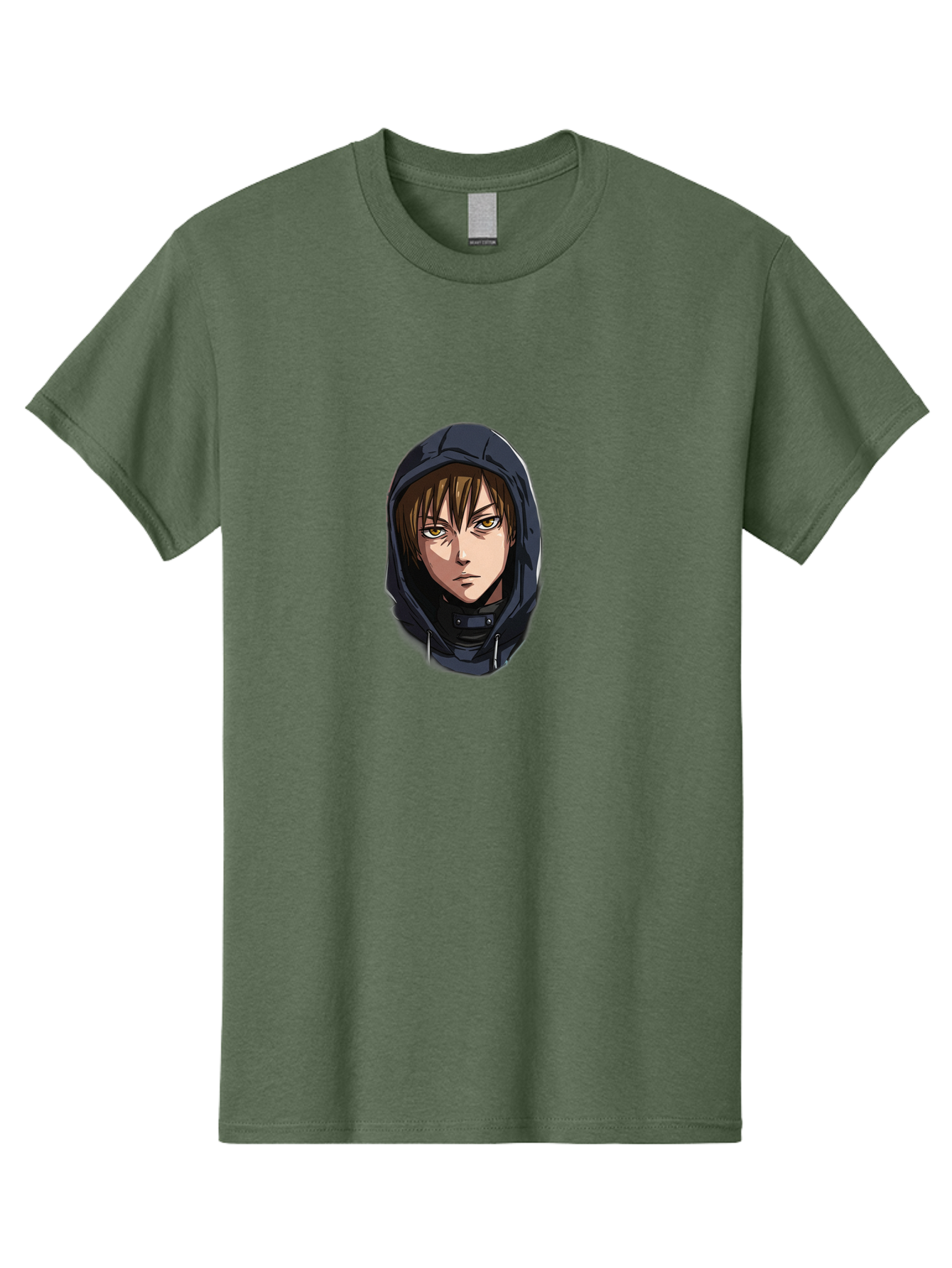 Person-Wearing-Hoodie Men'S Graphic Tee, 100% Cotton, Comfortable Casual Summer Wear, Machine Washable, Anime Female Character, Hooded Figure, Mysterious Woman, Dark Clothing, Intense Gaze, Green Eyes, Anime Art, Cartoon Character, Bad412