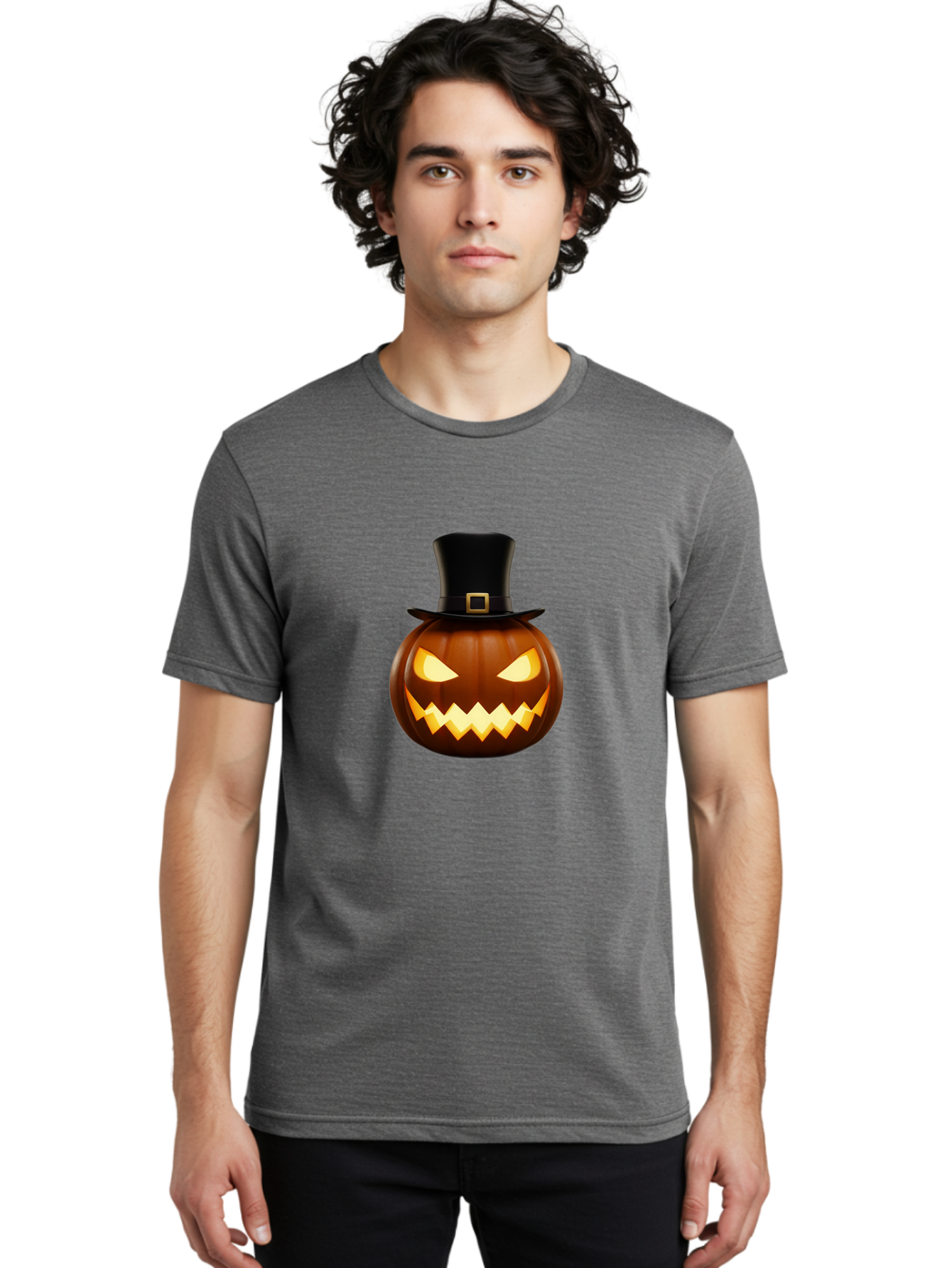 Pilgrim-Jack-O-Lantern Men'S Graphic Tee, 100% Cotton, Comfortable Casual Summer Wear, Machine Washable, Carved Pumpkin, Jack-O'-Lantern, Halloween Decorations, Spooky Atmosphere, Glowing Eyes, Pilgrim Hat, Autumnal Festivities, Bad414