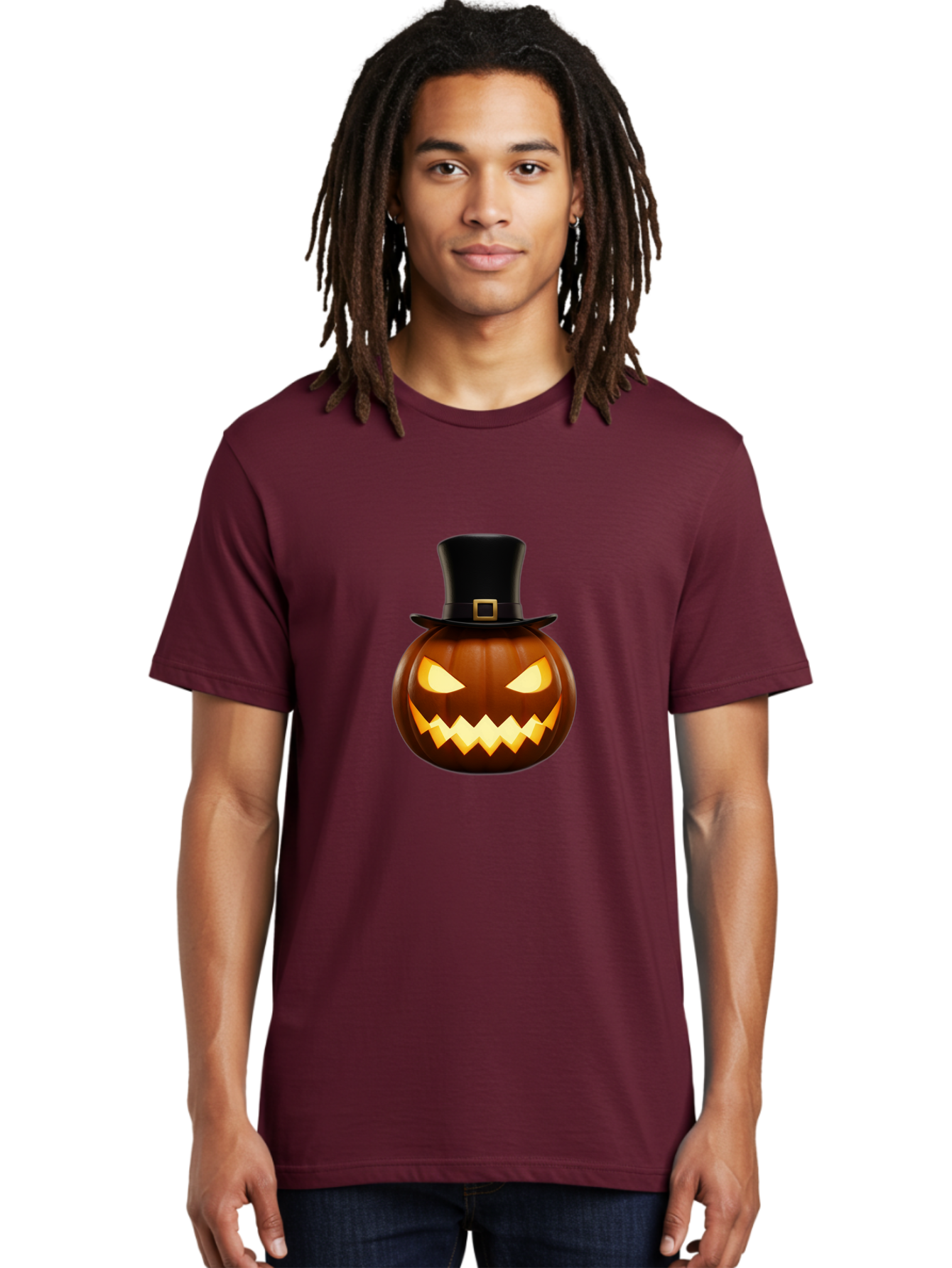 Pilgrim-Jack-O-Lantern Men'S Graphic Tee, 100% Cotton, Comfortable Casual Summer Wear, Machine Washable, Carved Pumpkin, Jack-O'-Lantern, Halloween Decorations, Spooky Atmosphere, Glowing Eyes, Pilgrim Hat, Autumnal Festivities, Bad414