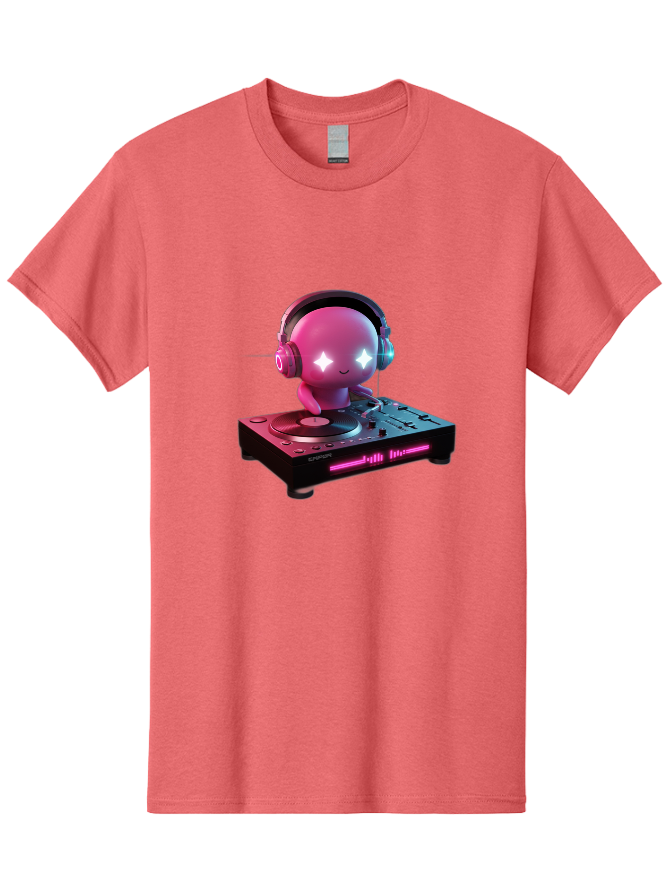 Pink-Alien-Dj Men'S Graphic Tee, 100% Cotton, Comfortable Casual Summer Wear, Machine Washable, Character Djing, Pink Headphones, Sparkling Eyes, Vinyl Record, Music Production, Electronic Dance Music, Dj Controller, Vibrant Scene, Bad421