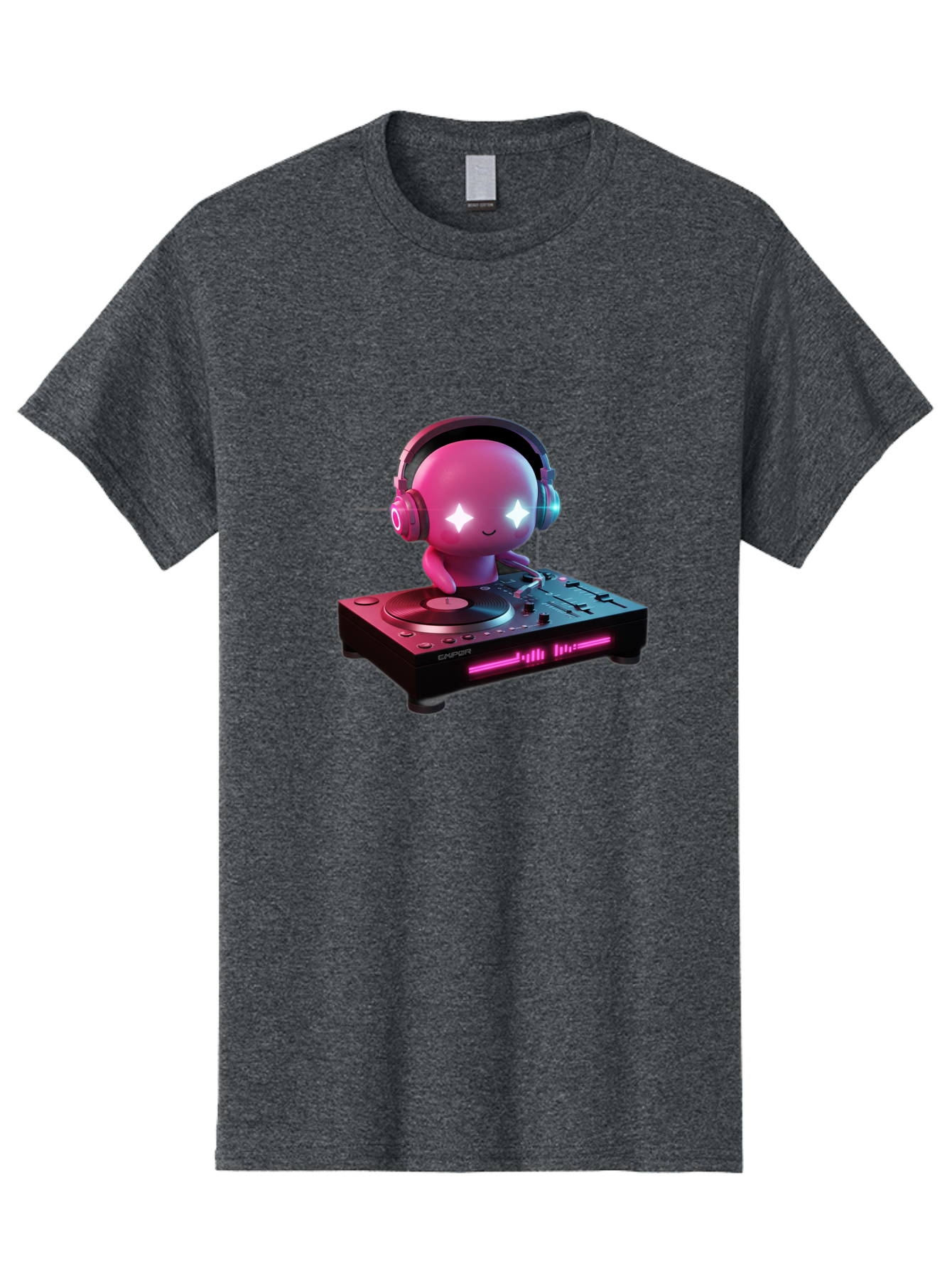 Pink-Alien-Dj Men'S Graphic Tee, 100% Cotton, Comfortable Casual Summer Wear, Machine Washable, Character Djing, Pink Headphones, Sparkling Eyes, Vinyl Record, Music Production, Electronic Dance Music, Dj Controller, Vibrant Scene, Bad421