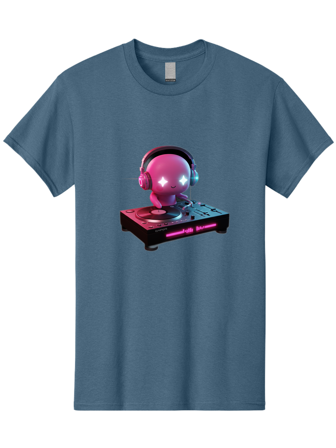 Pink-Alien-Dj Men'S Graphic Tee, 100% Cotton, Comfortable Casual Summer Wear, Machine Washable, Character Djing, Pink Headphones, Sparkling Eyes, Vinyl Record, Music Production, Electronic Dance Music, Dj Controller, Vibrant Scene, Bad421