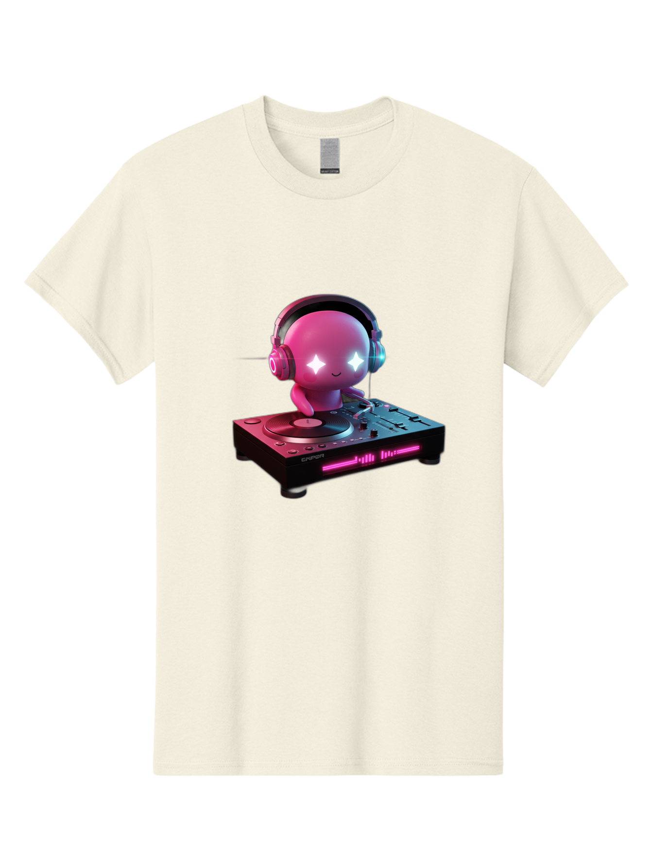 Pink-Alien-Dj Men'S Graphic Tee, 100% Cotton, Comfortable Casual Summer Wear, Machine Washable, Character Djing, Pink Headphones, Sparkling Eyes, Vinyl Record, Music Production, Electronic Dance Music, Dj Controller, Vibrant Scene, Bad421