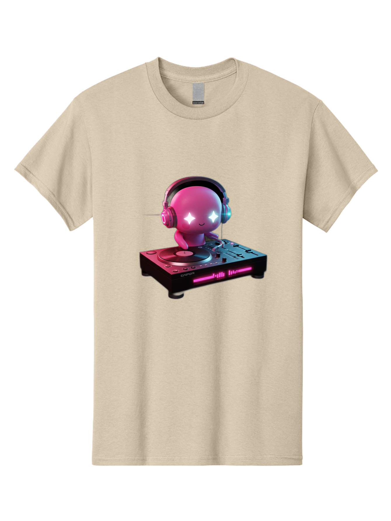 Pink-Alien-Dj Men'S Graphic Tee, 100% Cotton, Comfortable Casual Summer Wear, Machine Washable, Character Djing, Pink Headphones, Sparkling Eyes, Vinyl Record, Music Production, Electronic Dance Music, Dj Controller, Vibrant Scene, Bad421