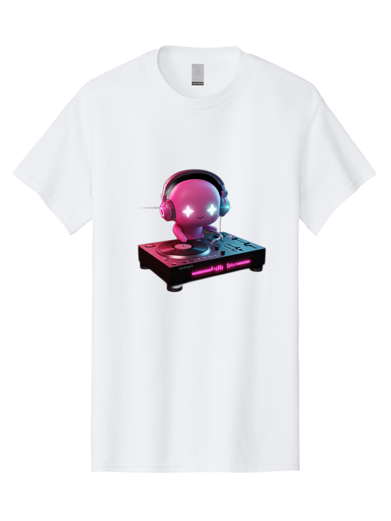 Pink-Alien-Dj Men'S Graphic Tee, 100% Cotton, Comfortable Casual Summer Wear, Machine Washable, Character Djing, Pink Headphones, Sparkling Eyes, Vinyl Record, Music Production, Electronic Dance Music, Dj Controller, Vibrant Scene, Bad421