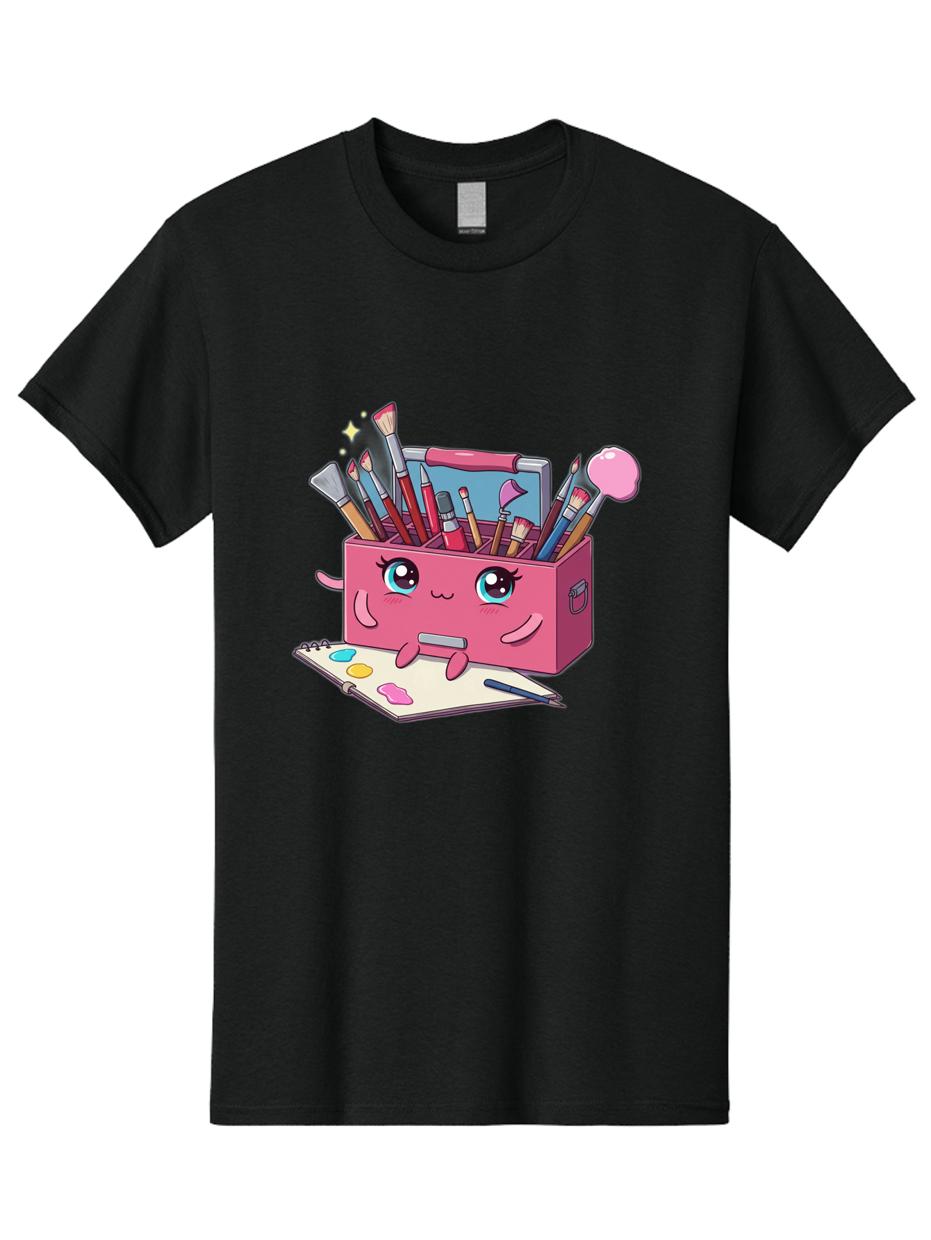 Pink-Art-Supply-Box Men'S Graphic Tee, 100% Cotton, Comfortable Casual Summer Wear, Machine Washable, Cartoon Toolbox, Art Supplies, Paintbrushes, Pencils, Colorful Palette, Creative Expression, Artistic Tools, Kawaii Character, Bad422