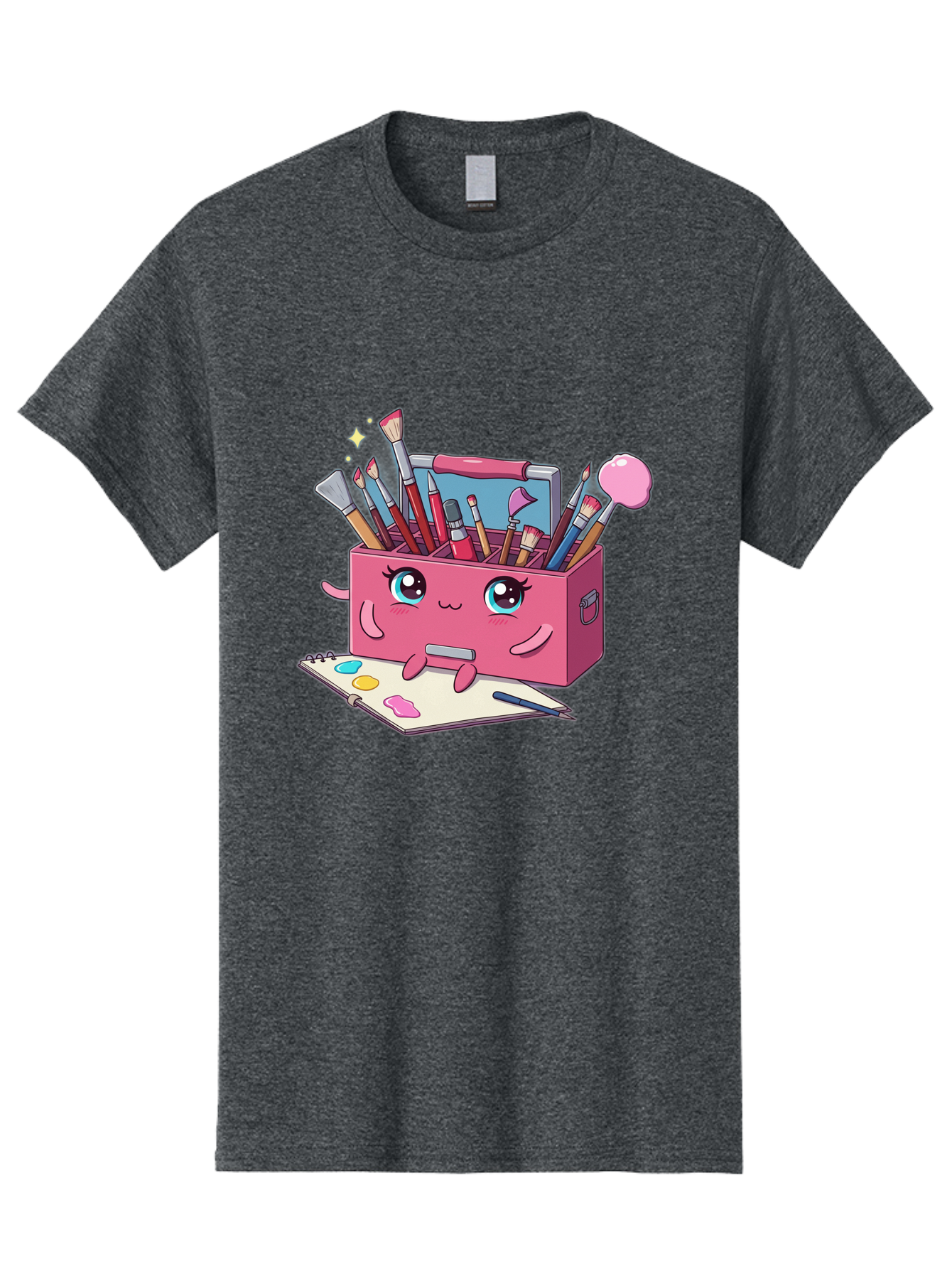 Pink-Art-Supply-Box Men'S Graphic Tee, 100% Cotton, Comfortable Casual Summer Wear, Machine Washable, Cartoon Toolbox, Art Supplies, Paintbrushes, Pencils, Colorful Palette, Creative Expression, Artistic Tools, Kawaii Character, Bad422