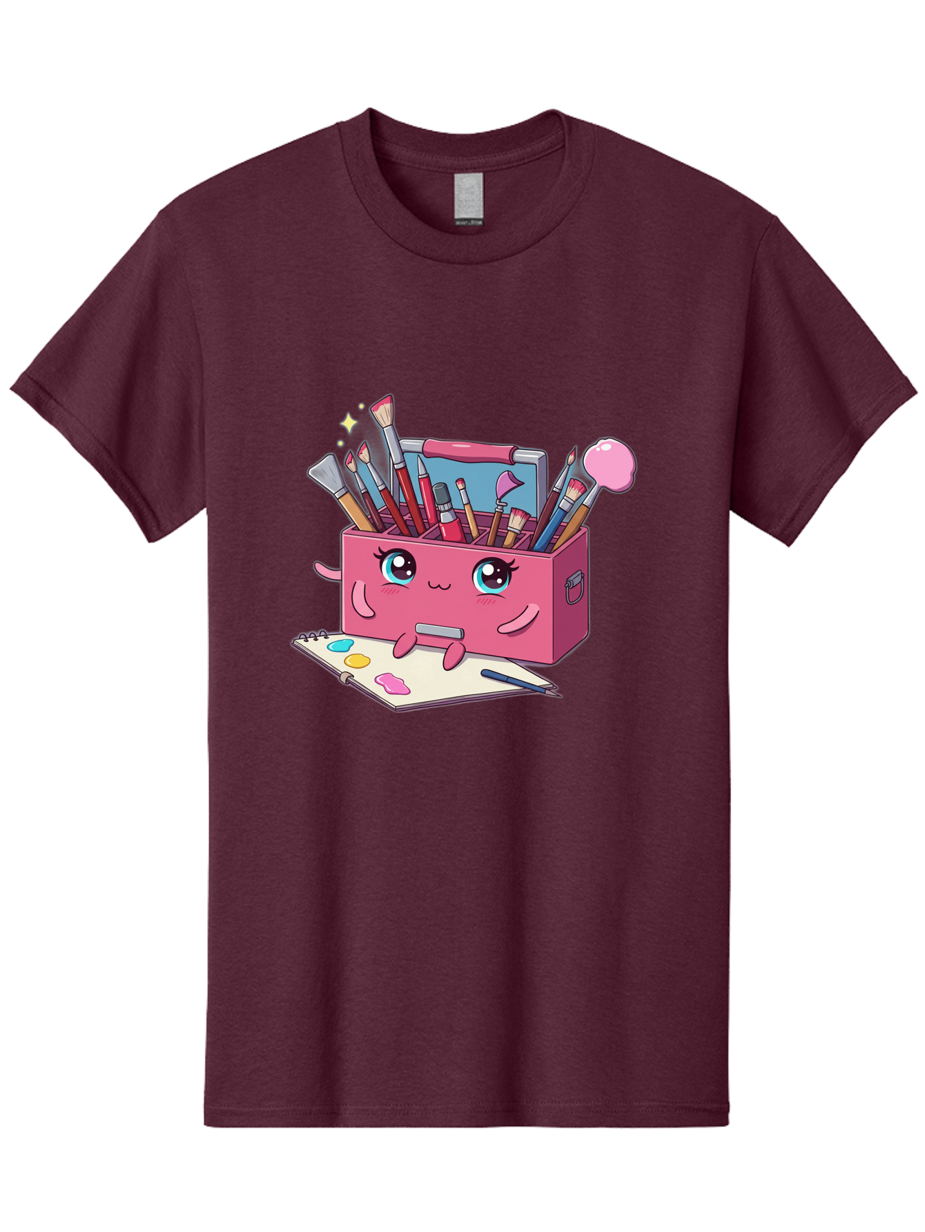 Pink-Art-Supply-Box Men'S Graphic Tee, 100% Cotton, Comfortable Casual Summer Wear, Machine Washable, Cartoon Toolbox, Art Supplies, Paintbrushes, Pencils, Colorful Palette, Creative Expression, Artistic Tools, Kawaii Character, Bad422