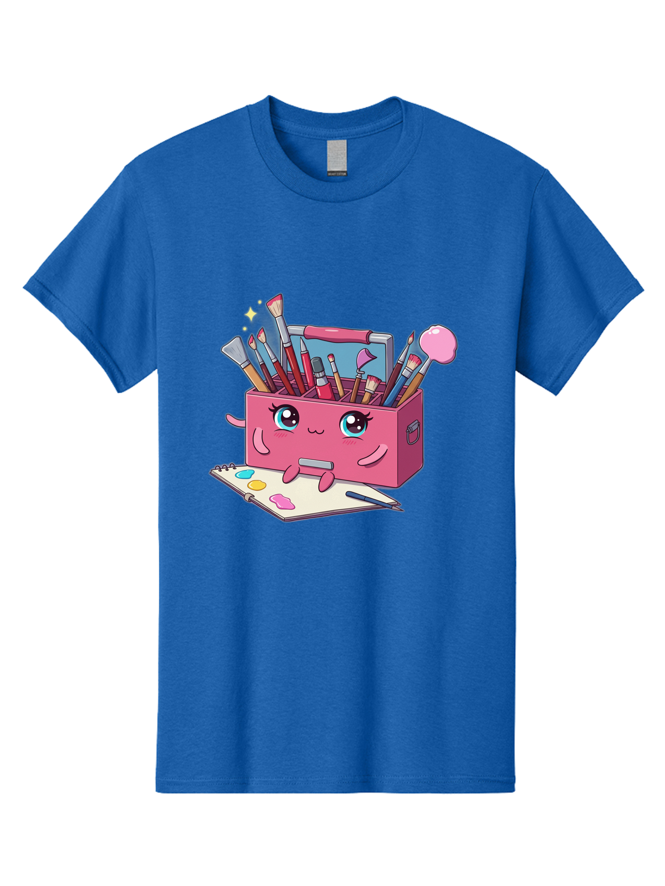Pink-Art-Supply-Box Men'S Graphic Tee, 100% Cotton, Comfortable Casual Summer Wear, Machine Washable, Cartoon Toolbox, Art Supplies, Paintbrushes, Pencils, Colorful Palette, Creative Expression, Artistic Tools, Kawaii Character, Bad422