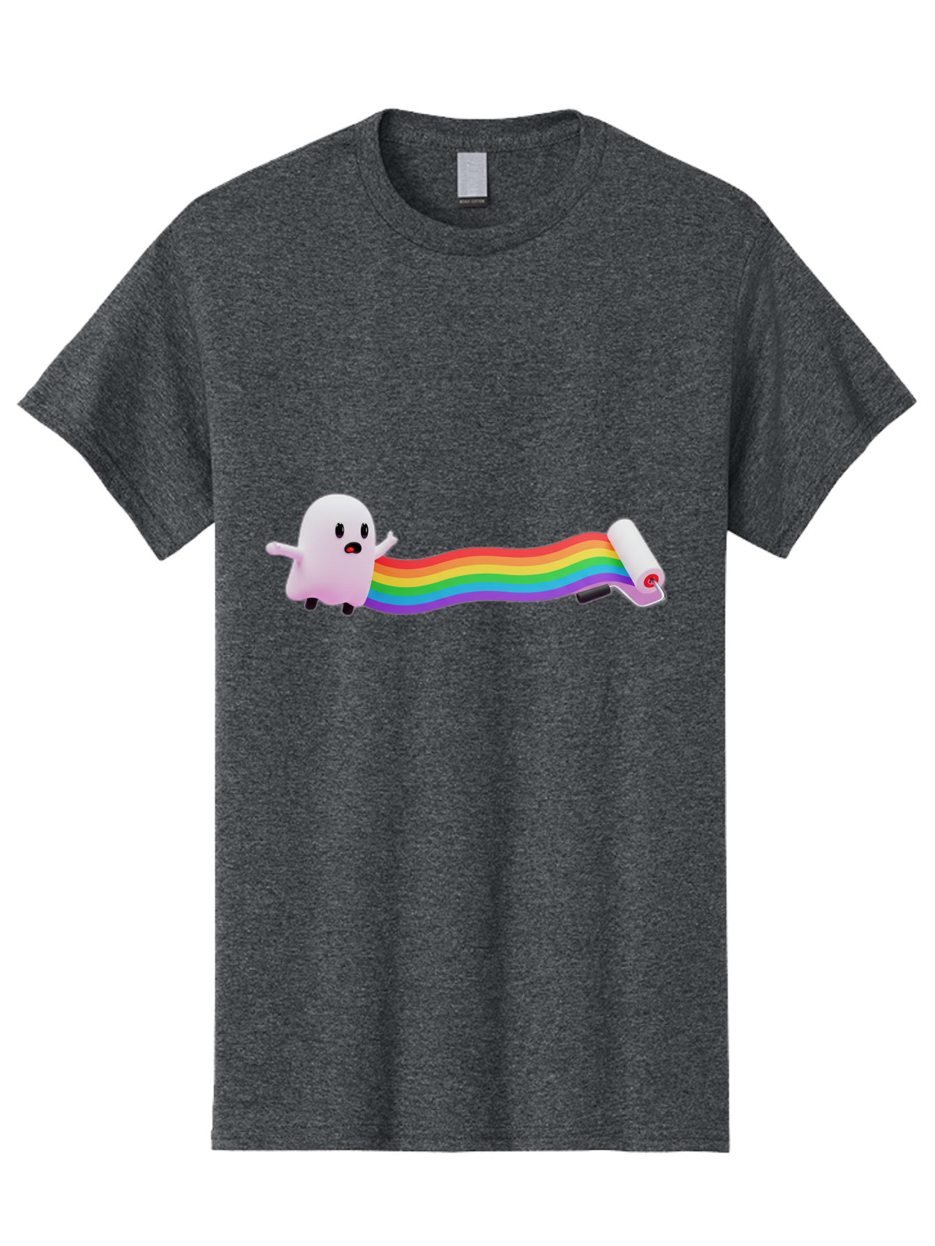 Pink-Blob-Rolling-Tape Men'S Graphic Tee, 100% Cotton, Comfortable Casual Summer Wear, Machine Washable, Cute Ghost, Rainbow Ribbon, Rolled-Up End, Whimsical Design, Playful Scene, Cartoon Style, Colorful Tape, Illustration Art, Bad423