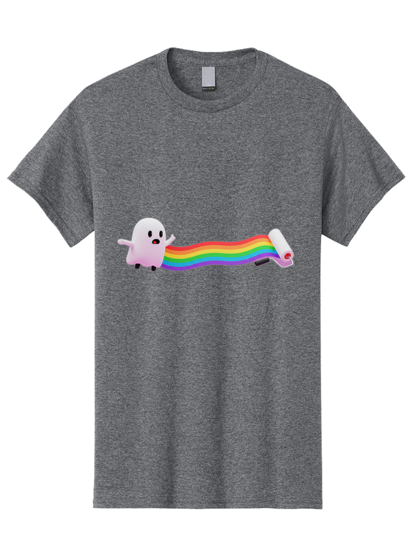 Pink-Blob-Rolling-Tape Men'S Graphic Tee, 100% Cotton, Comfortable Casual Summer Wear, Machine Washable, Cute Ghost, Rainbow Ribbon, Rolled-Up End, Whimsical Design, Playful Scene, Cartoon Style, Colorful Tape, Illustration Art, Bad423