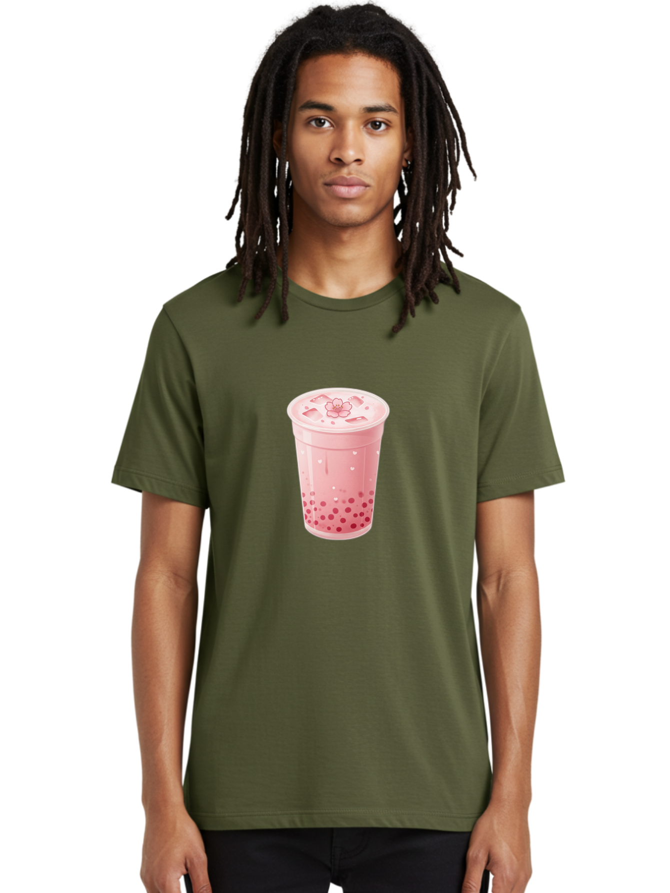 Pink-Boba-Tea-1 Men'S Graphic Tee, 100% Cotton, Comfortable Casual Summer Wear, Machine Washable, Boba Tea, Milk Tea, Bubble Tea, Pink Drink, Tapioca Pearls, Strawberry Tea, Tea With Boba, Boba Drink Bad424
