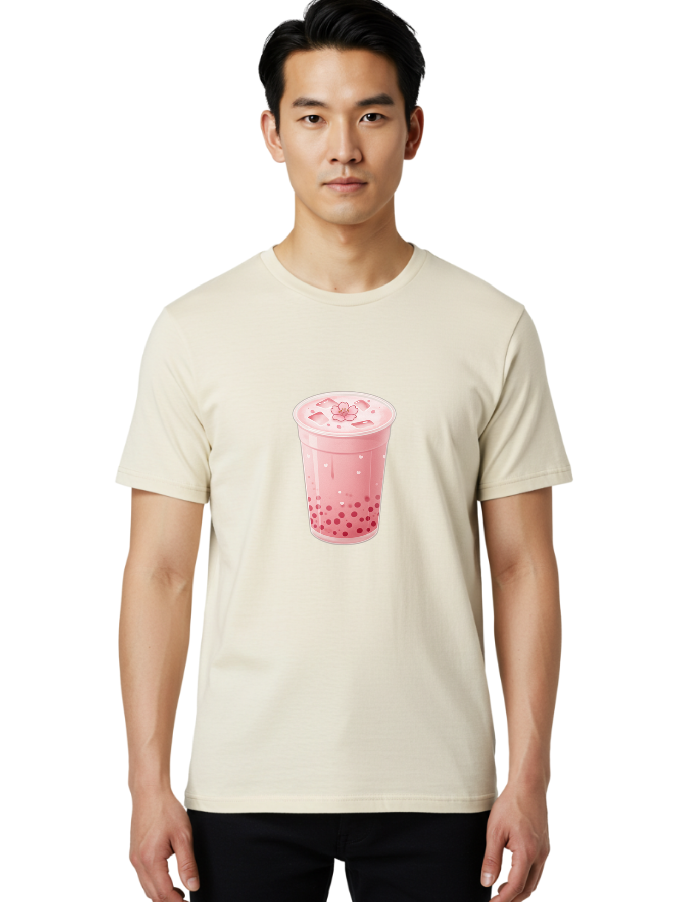 Pink-Boba-Tea-1 Men'S Graphic Tee, 100% Cotton, Comfortable Casual Summer Wear, Machine Washable, Boba Tea, Milk Tea, Bubble Tea, Pink Drink, Tapioca Pearls, Strawberry Tea, Tea With Boba, Boba Drink Bad424