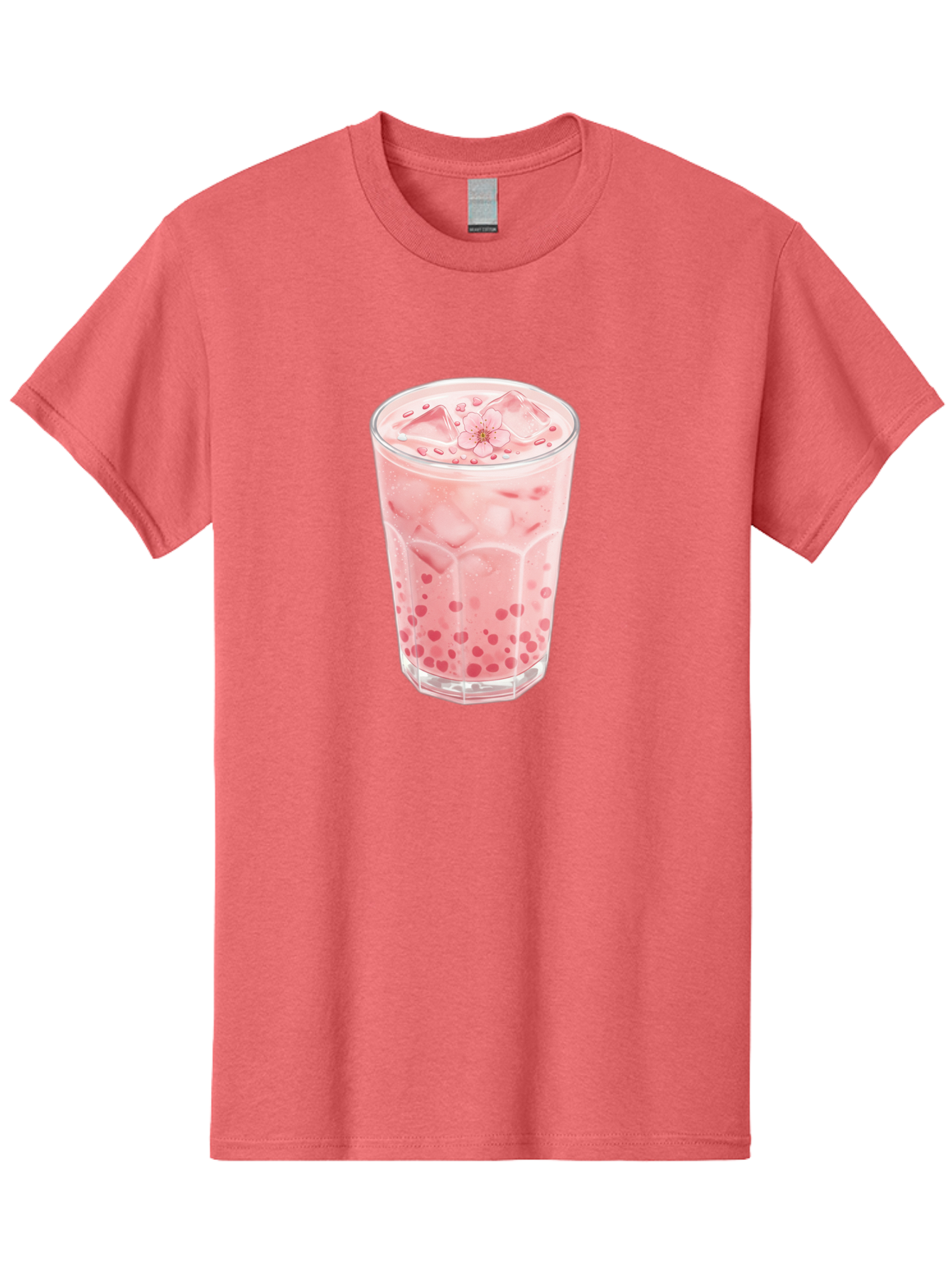 Pink-Boba-Tea Men'S Graphic Tee, 100% Cotton, Comfortable Casual Summer Wear, Machine Washable, Pink Boba, Boba Tea, Milk Tea, Iced Drink, Refreshing Beverage, Boba Bubbles, Sweet Treat, Floral Ice Cube, Chilled Drink Bad425