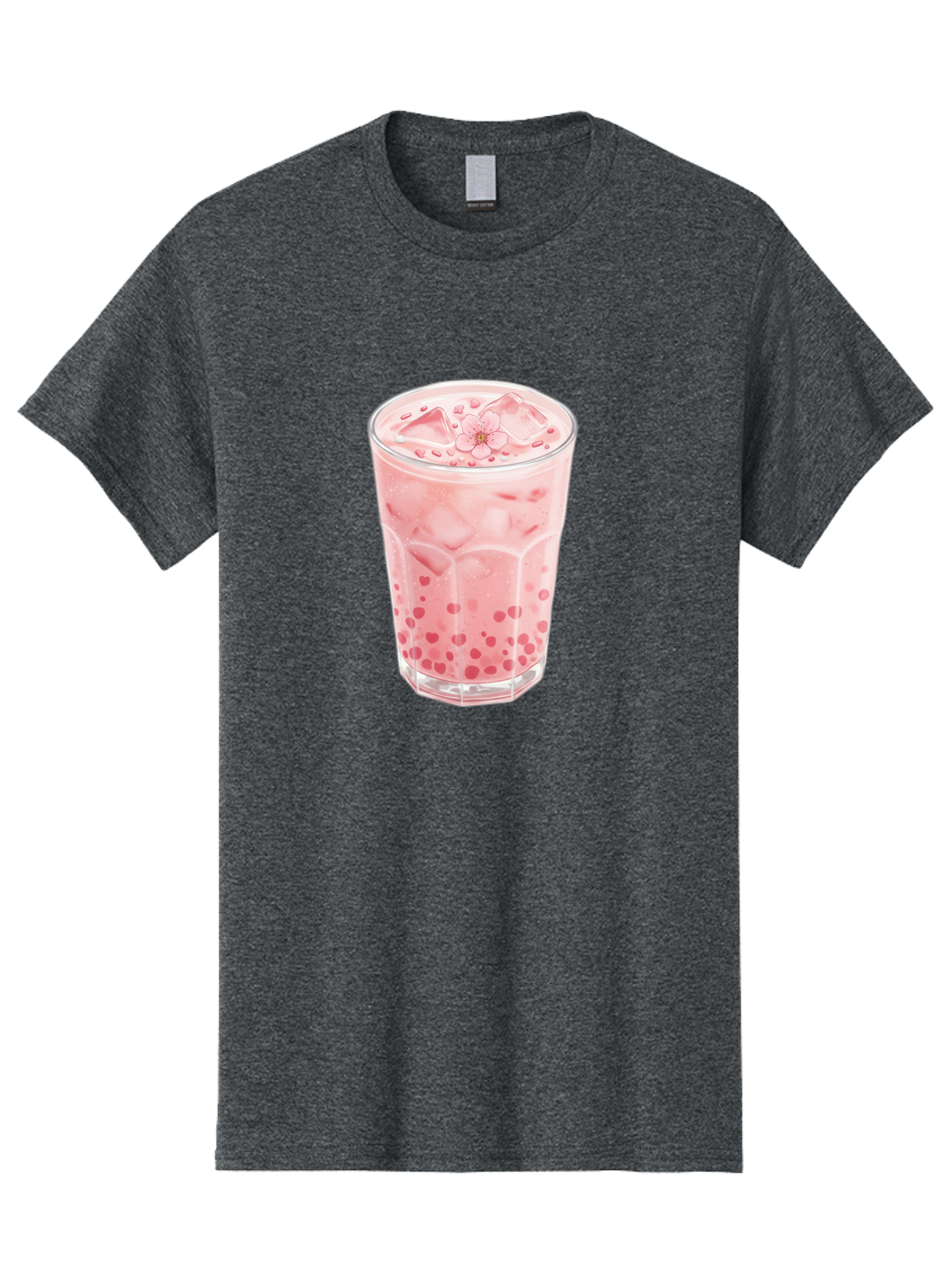 Pink-Boba-Tea Men'S Graphic Tee, 100% Cotton, Comfortable Casual Summer Wear, Machine Washable, Pink Boba, Boba Tea, Milk Tea, Iced Drink, Refreshing Beverage, Boba Bubbles, Sweet Treat, Floral Ice Cube, Chilled Drink Bad425