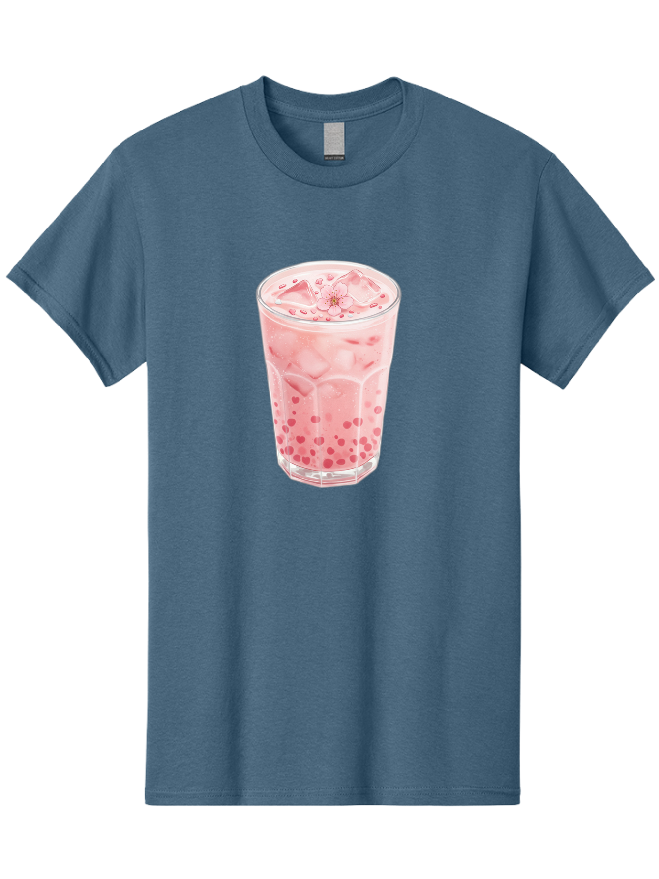 Pink-Boba-Tea Men'S Graphic Tee, 100% Cotton, Comfortable Casual Summer Wear, Machine Washable, Pink Boba, Boba Tea, Milk Tea, Iced Drink, Refreshing Beverage, Boba Bubbles, Sweet Treat, Floral Ice Cube, Chilled Drink Bad425
