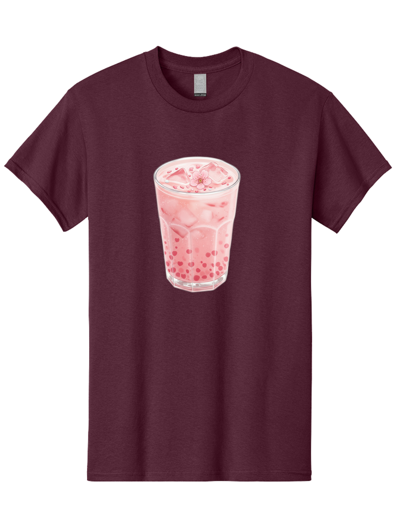 Pink-Boba-Tea Men'S Graphic Tee, 100% Cotton, Comfortable Casual Summer Wear, Machine Washable, Pink Boba, Boba Tea, Milk Tea, Iced Drink, Refreshing Beverage, Boba Bubbles, Sweet Treat, Floral Ice Cube, Chilled Drink Bad425