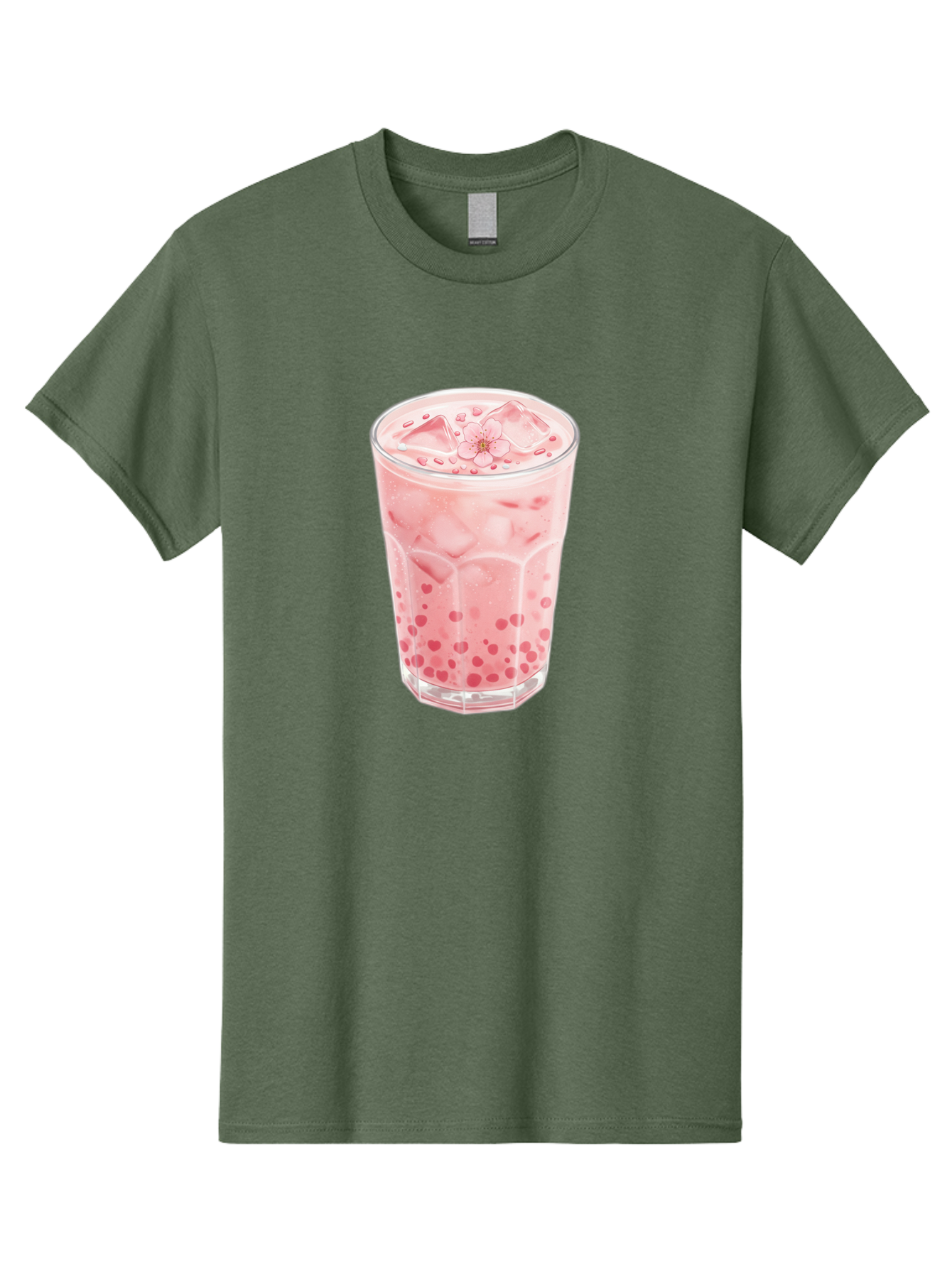 Pink-Boba-Tea Men'S Graphic Tee, 100% Cotton, Comfortable Casual Summer Wear, Machine Washable, Pink Boba, Boba Tea, Milk Tea, Iced Drink, Refreshing Beverage, Boba Bubbles, Sweet Treat, Floral Ice Cube, Chilled Drink Bad425