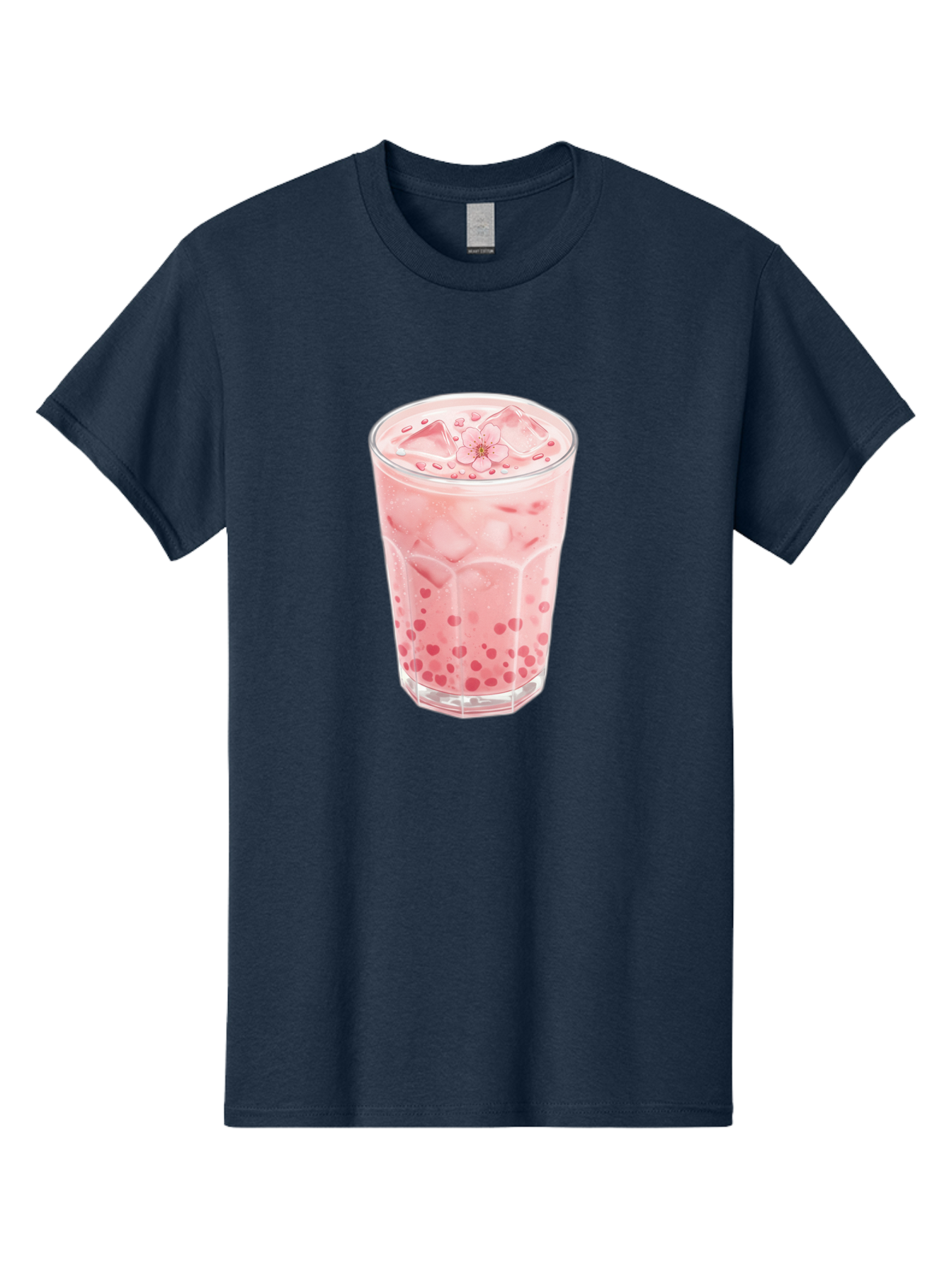 Pink-Boba-Tea Men'S Graphic Tee, 100% Cotton, Comfortable Casual Summer Wear, Machine Washable, Pink Boba, Boba Tea, Milk Tea, Iced Drink, Refreshing Beverage, Boba Bubbles, Sweet Treat, Floral Ice Cube, Chilled Drink Bad425