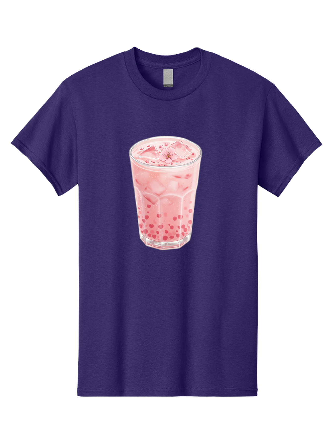 Pink-Boba-Tea Men'S Graphic Tee, 100% Cotton, Comfortable Casual Summer Wear, Machine Washable, Pink Boba, Boba Tea, Milk Tea, Iced Drink, Refreshing Beverage, Boba Bubbles, Sweet Treat, Floral Ice Cube, Chilled Drink Bad425