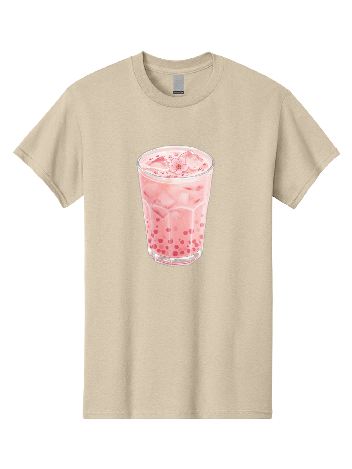 Pink-Boba-Tea Men'S Graphic Tee, 100% Cotton, Comfortable Casual Summer Wear, Machine Washable, Pink Boba, Boba Tea, Milk Tea, Iced Drink, Refreshing Beverage, Boba Bubbles, Sweet Treat, Floral Ice Cube, Chilled Drink Bad425