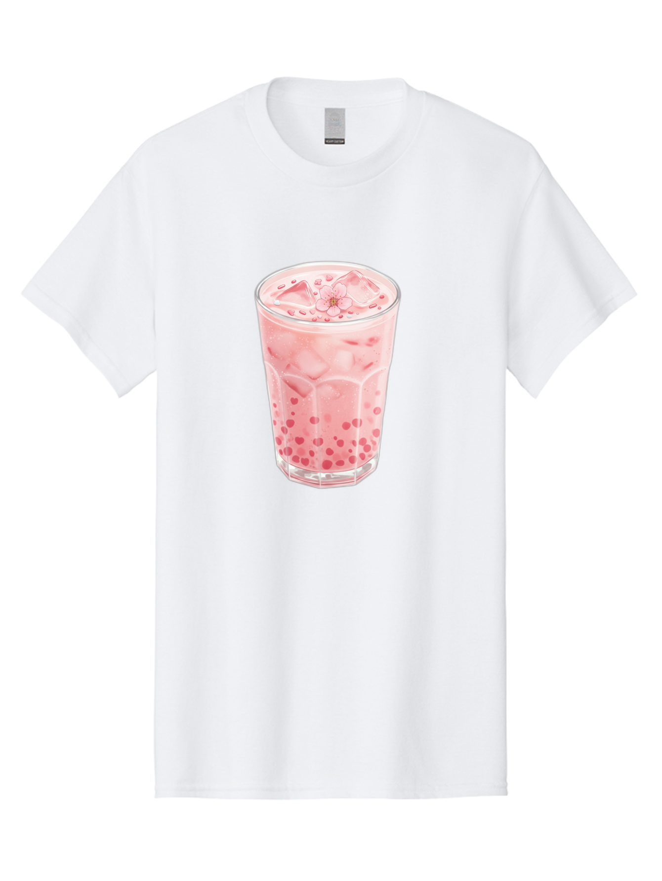 Pink-Boba-Tea Men'S Graphic Tee, 100% Cotton, Comfortable Casual Summer Wear, Machine Washable, Pink Boba, Boba Tea, Milk Tea, Iced Drink, Refreshing Beverage, Boba Bubbles, Sweet Treat, Floral Ice Cube, Chilled Drink Bad425