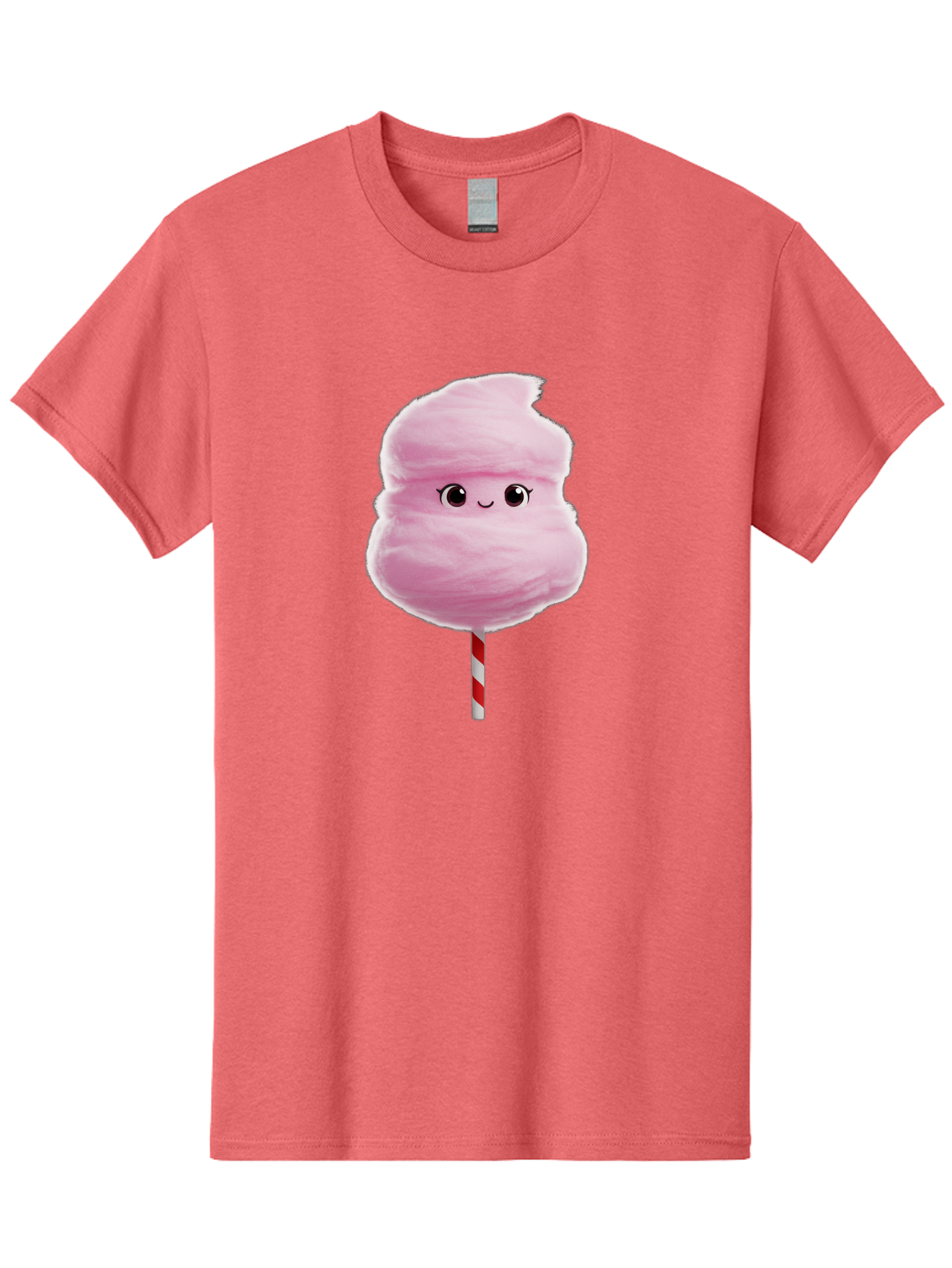 Pink-Cotton-Candy Men'S Graphic Tee, 100% Cotton, Comfortable Casual Summer Wear, Machine Washable, Pink Cotton Candy, Fluffy Sweet Treat, Cartoon Character, Smiling Face, Red And White Striped Stick, Cute Illustration, Cartoon Cotton Candy, Bad426