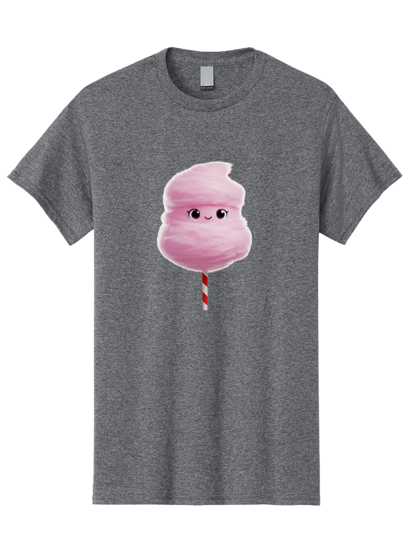Pink-Cotton-Candy Men'S Graphic Tee, 100% Cotton, Comfortable Casual Summer Wear, Machine Washable, Pink Cotton Candy, Fluffy Sweet Treat, Cartoon Character, Smiling Face, Red And White Striped Stick, Cute Illustration, Cartoon Cotton Candy, Bad426