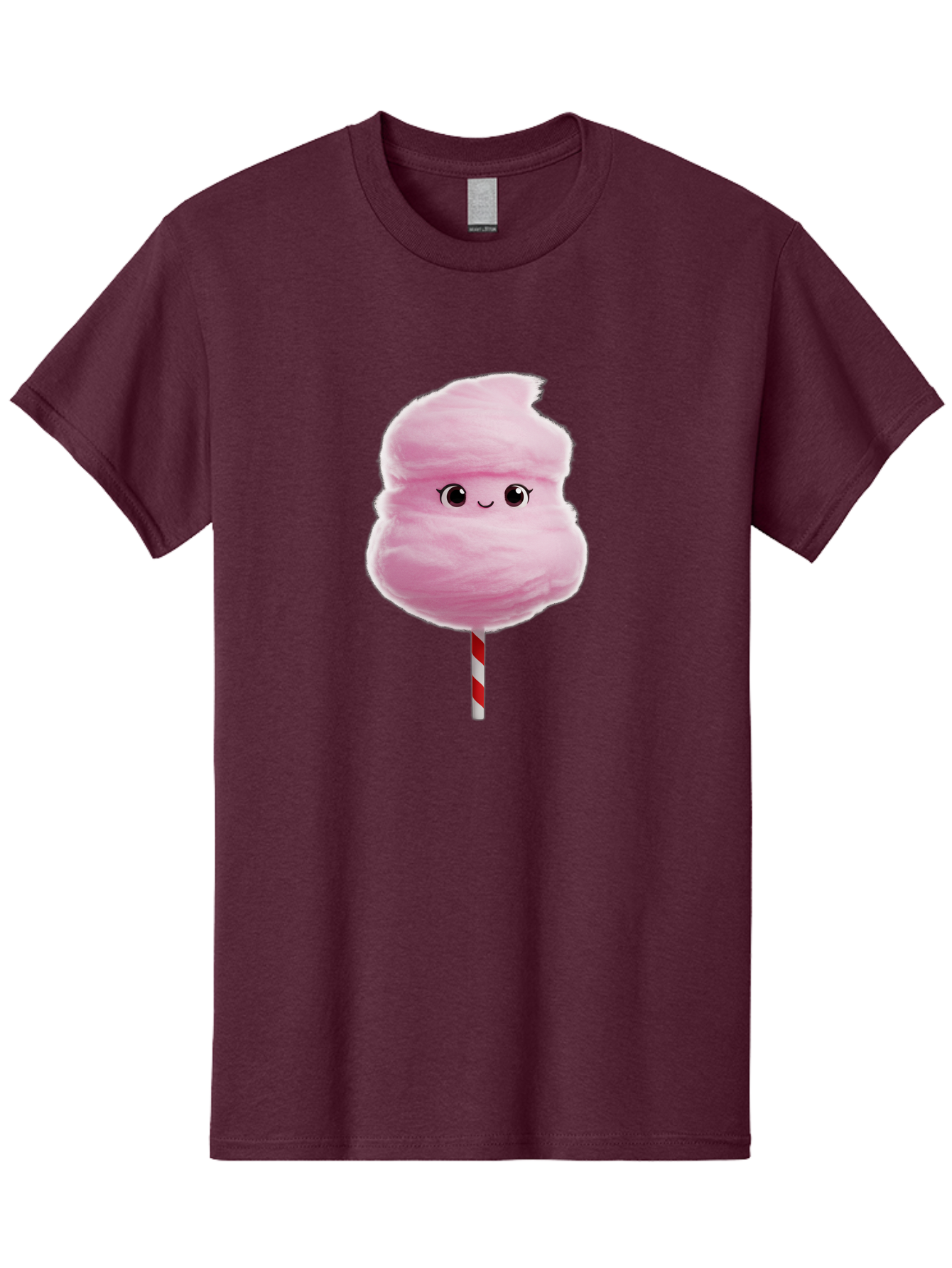 Pink-Cotton-Candy Men'S Graphic Tee, 100% Cotton, Comfortable Casual Summer Wear, Machine Washable, Pink Cotton Candy, Fluffy Sweet Treat, Cartoon Character, Smiling Face, Red And White Striped Stick, Cute Illustration, Cartoon Cotton Candy, Bad426