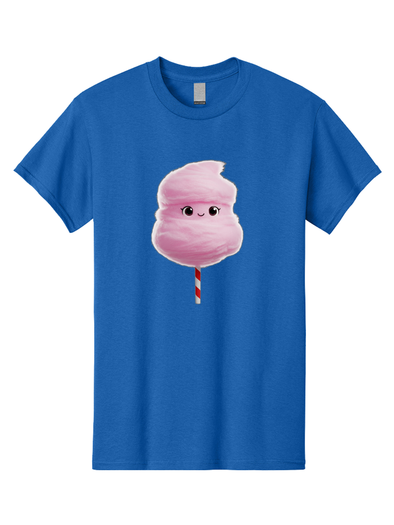 Pink-Cotton-Candy Men'S Graphic Tee, 100% Cotton, Comfortable Casual Summer Wear, Machine Washable, Pink Cotton Candy, Fluffy Sweet Treat, Cartoon Character, Smiling Face, Red And White Striped Stick, Cute Illustration, Cartoon Cotton Candy, Bad426