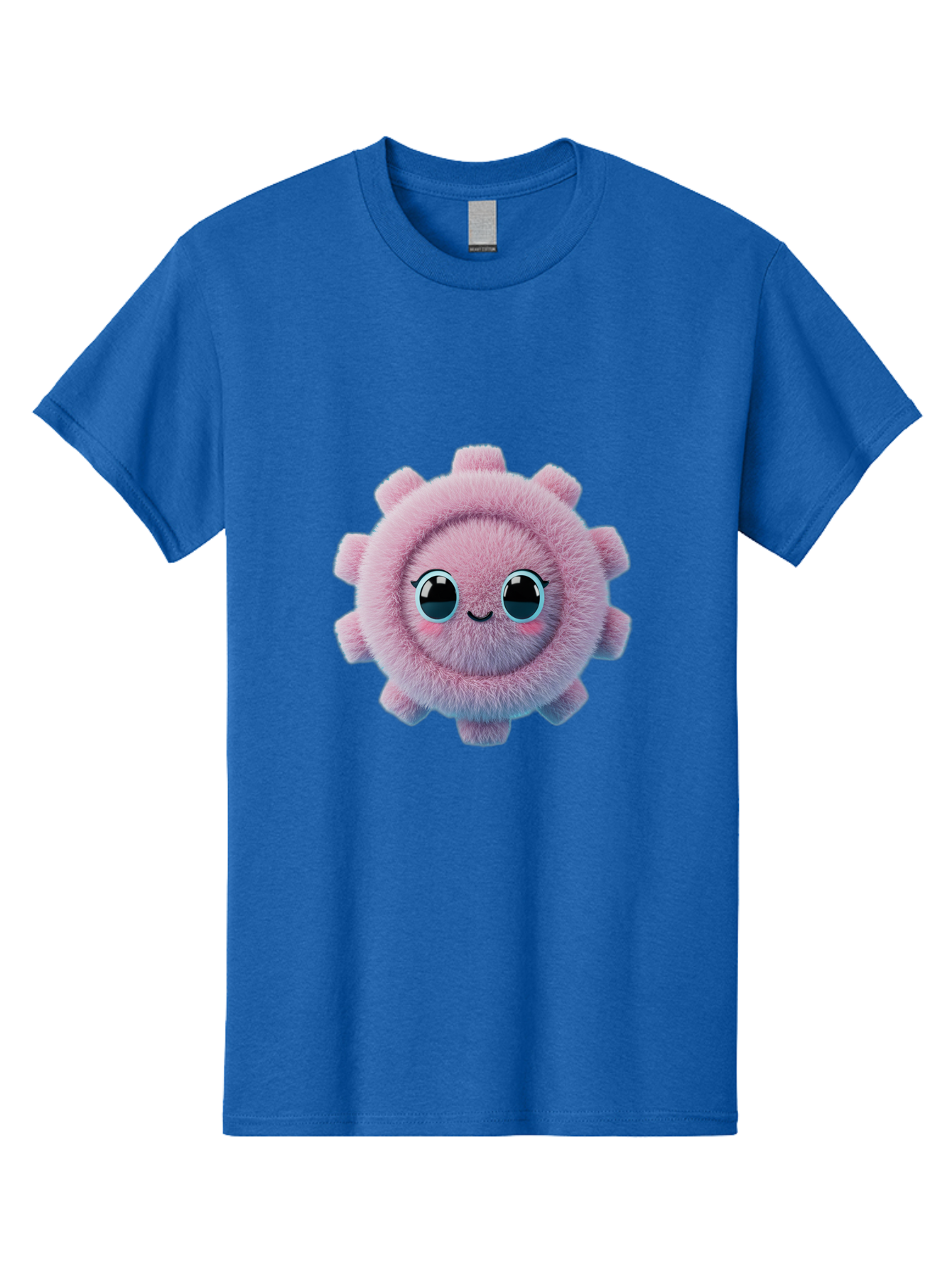 Pink-Fuzzy-Gear Men'S Graphic Tee, 100% Cotton, Comfortable Casual Summer Wear, Machine Washable, Cute Cartoon Character, Fluffy Virus, Pink And Purple Hues, Smiling Face, Big Eyes, Whimsical Design, Funny Illustration, Soft Texture, Bad429