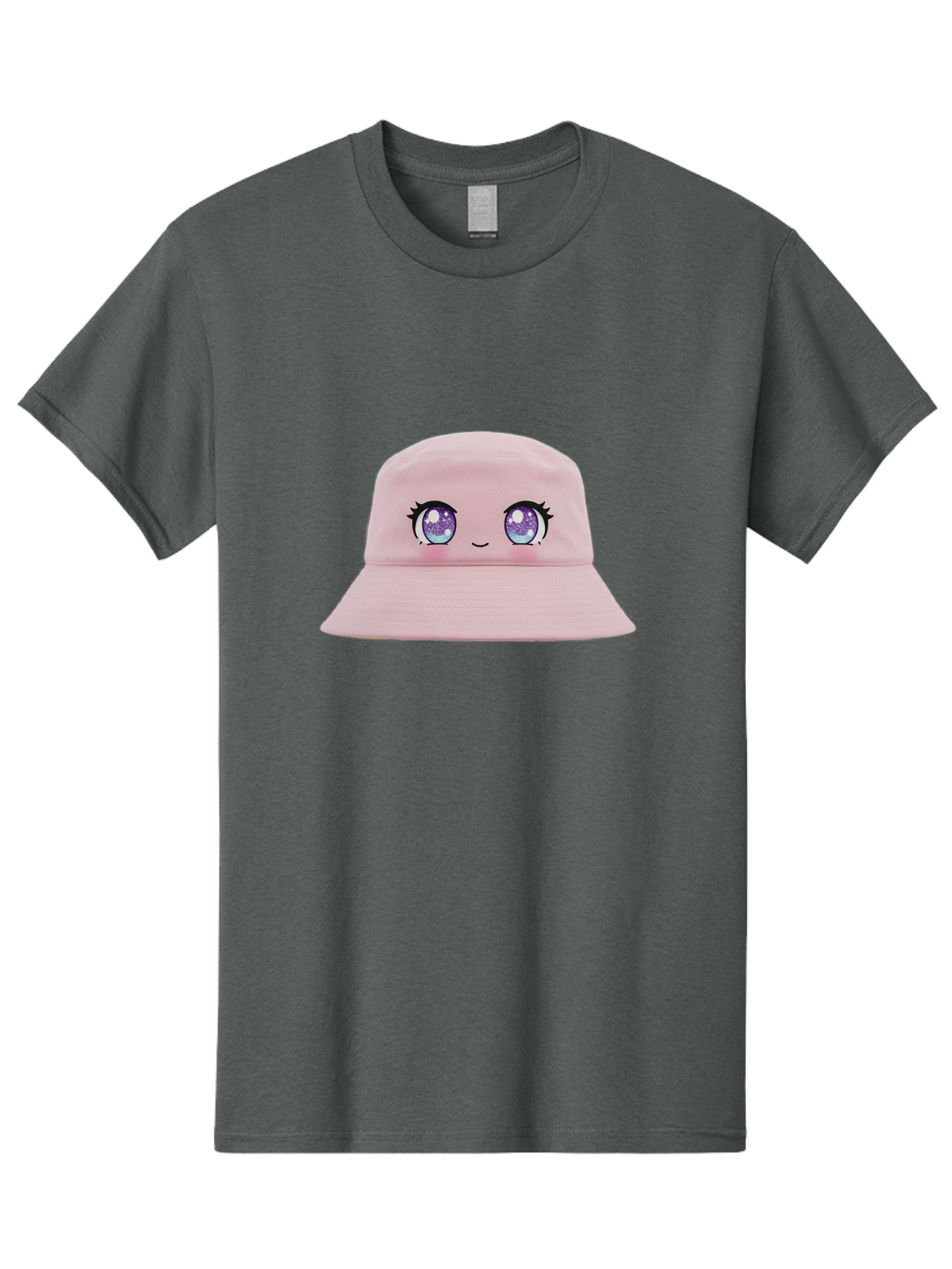 Pink-Hat Men'S Graphic Tee, 100% Cotton, Comfortable Casual Summer Wear, Machine Washable, Kawaii Fashion, Pink Baseball Cap, Cartoon Eyes, Cute Face, Kawaii Accessories, Pastel Fashion, Cute Hats, Fashion Trends, Kawaii Style Bad430