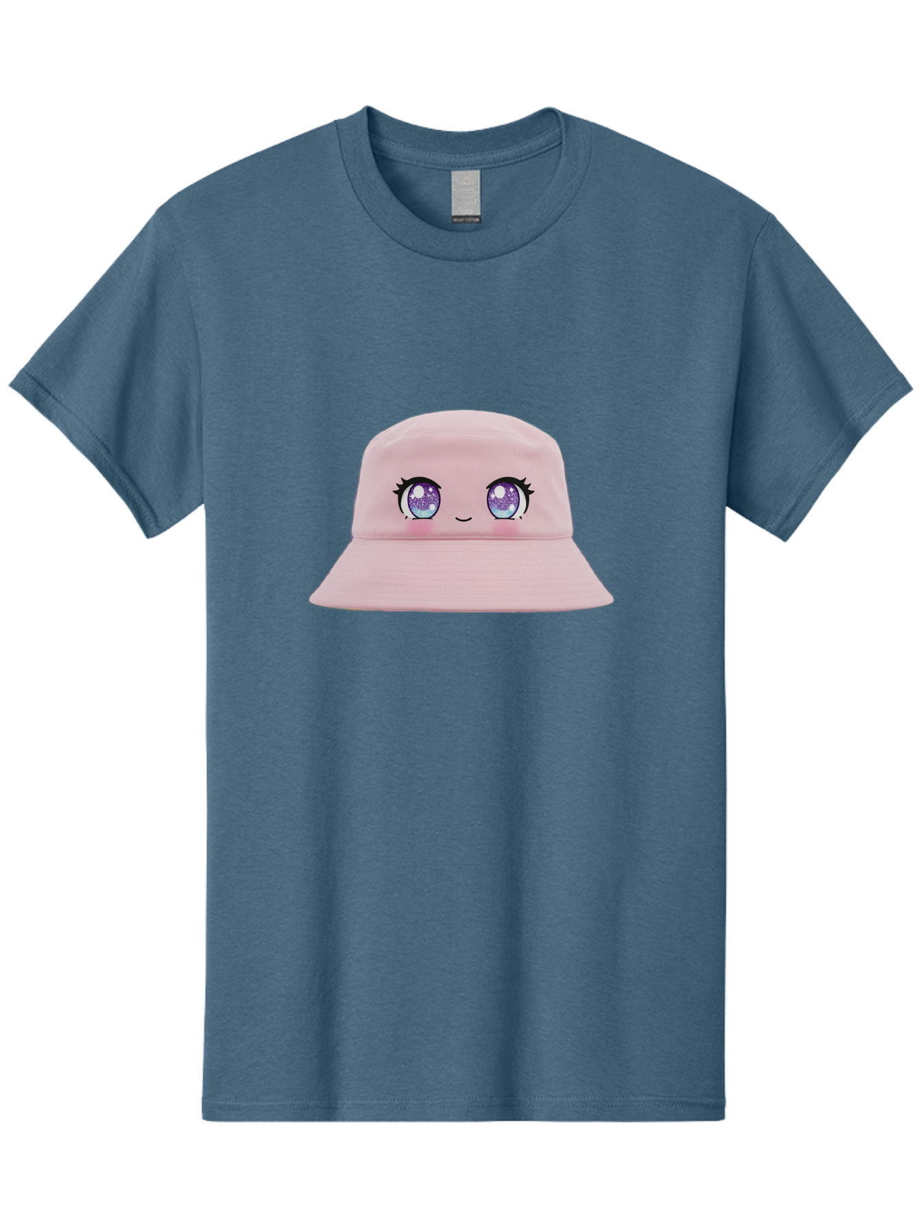 Pink-Hat Men'S Graphic Tee, 100% Cotton, Comfortable Casual Summer Wear, Machine Washable, Kawaii Fashion, Pink Baseball Cap, Cartoon Eyes, Cute Face, Kawaii Accessories, Pastel Fashion, Cute Hats, Fashion Trends, Kawaii Style Bad430