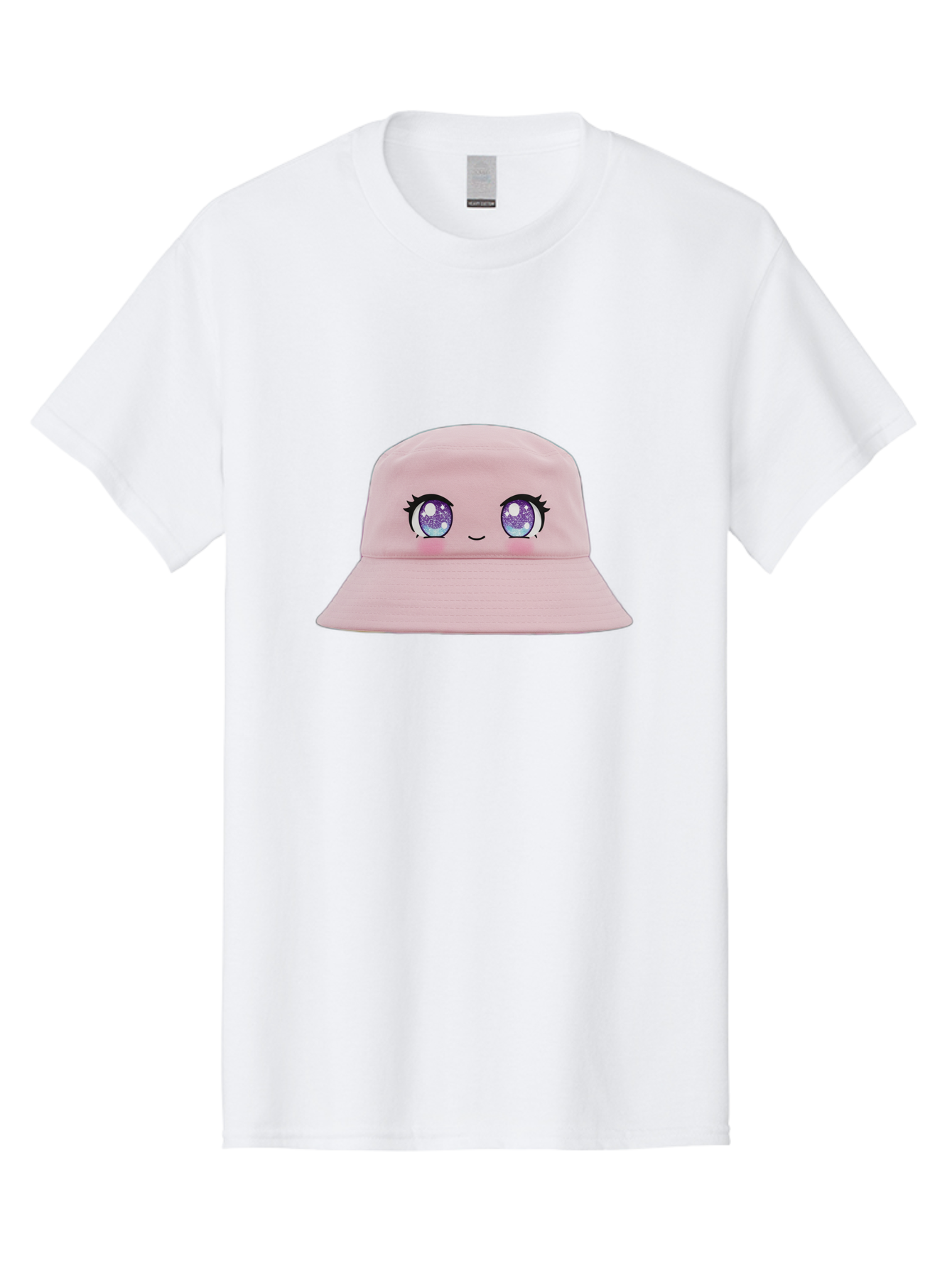 Pink-Hat Men'S Graphic Tee, 100% Cotton, Comfortable Casual Summer Wear, Machine Washable, Kawaii Fashion, Pink Baseball Cap, Cartoon Eyes, Cute Face, Kawaii Accessories, Pastel Fashion, Cute Hats, Fashion Trends, Kawaii Style Bad430