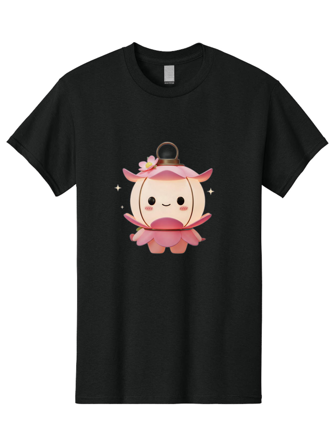 Pink-Lantern-Creature Men'S Graphic Tee, 100% Cotton, Comfortable Casual Summer Wear, Machine Washable, Cartoon Character, Pink Lantern, Fantasy Creature, Kawaii Art, Digital Illustration, Anime Style, Cute Face, Smiling, Rosy Cheeks, Bad431