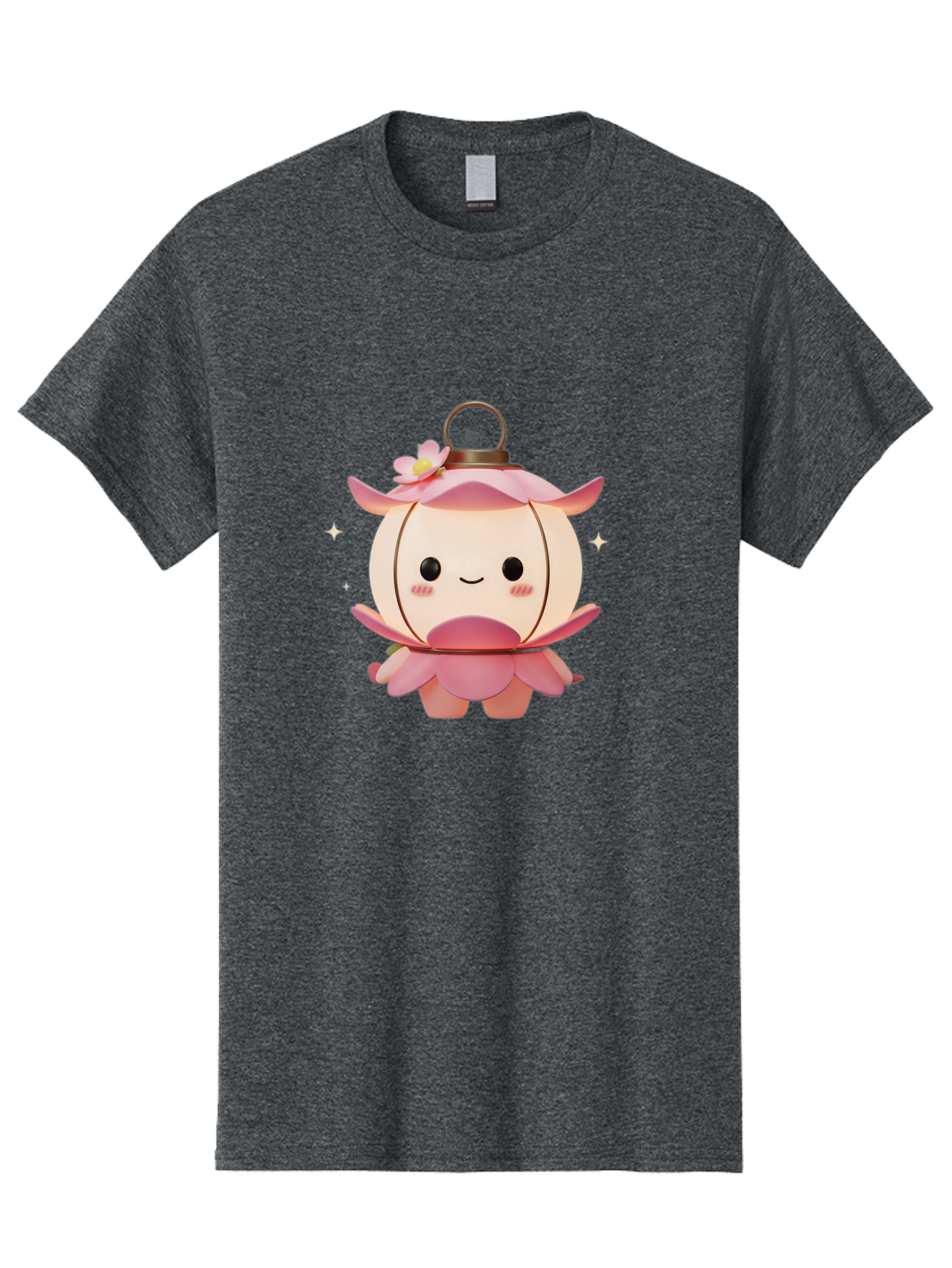 Pink-Lantern-Creature Men'S Graphic Tee, 100% Cotton, Comfortable Casual Summer Wear, Machine Washable, Cartoon Character, Pink Lantern, Fantasy Creature, Kawaii Art, Digital Illustration, Anime Style, Cute Face, Smiling, Rosy Cheeks, Bad431