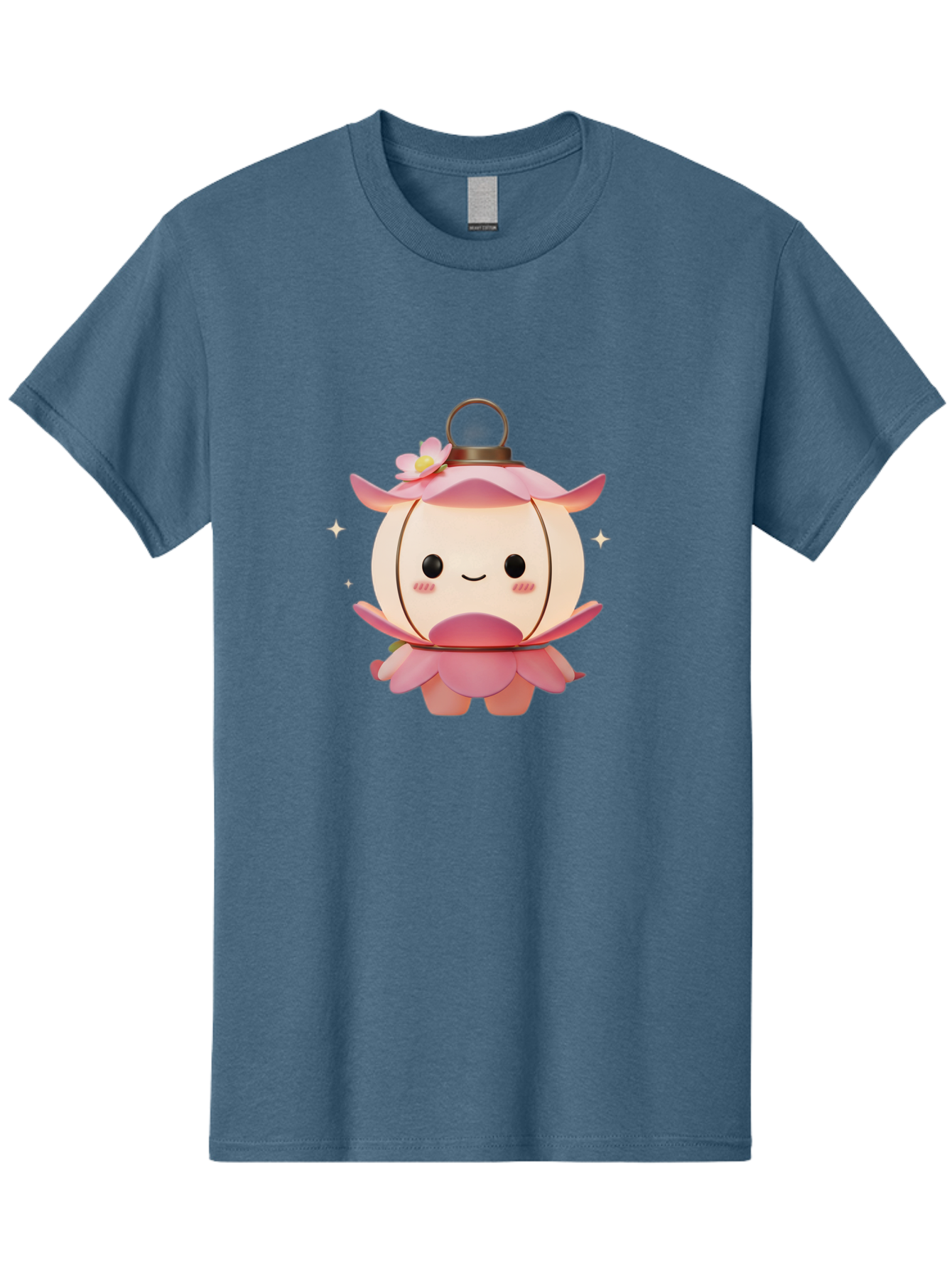 Pink-Lantern-Creature Men'S Graphic Tee, 100% Cotton, Comfortable Casual Summer Wear, Machine Washable, Cartoon Character, Pink Lantern, Fantasy Creature, Kawaii Art, Digital Illustration, Anime Style, Cute Face, Smiling, Rosy Cheeks, Bad431