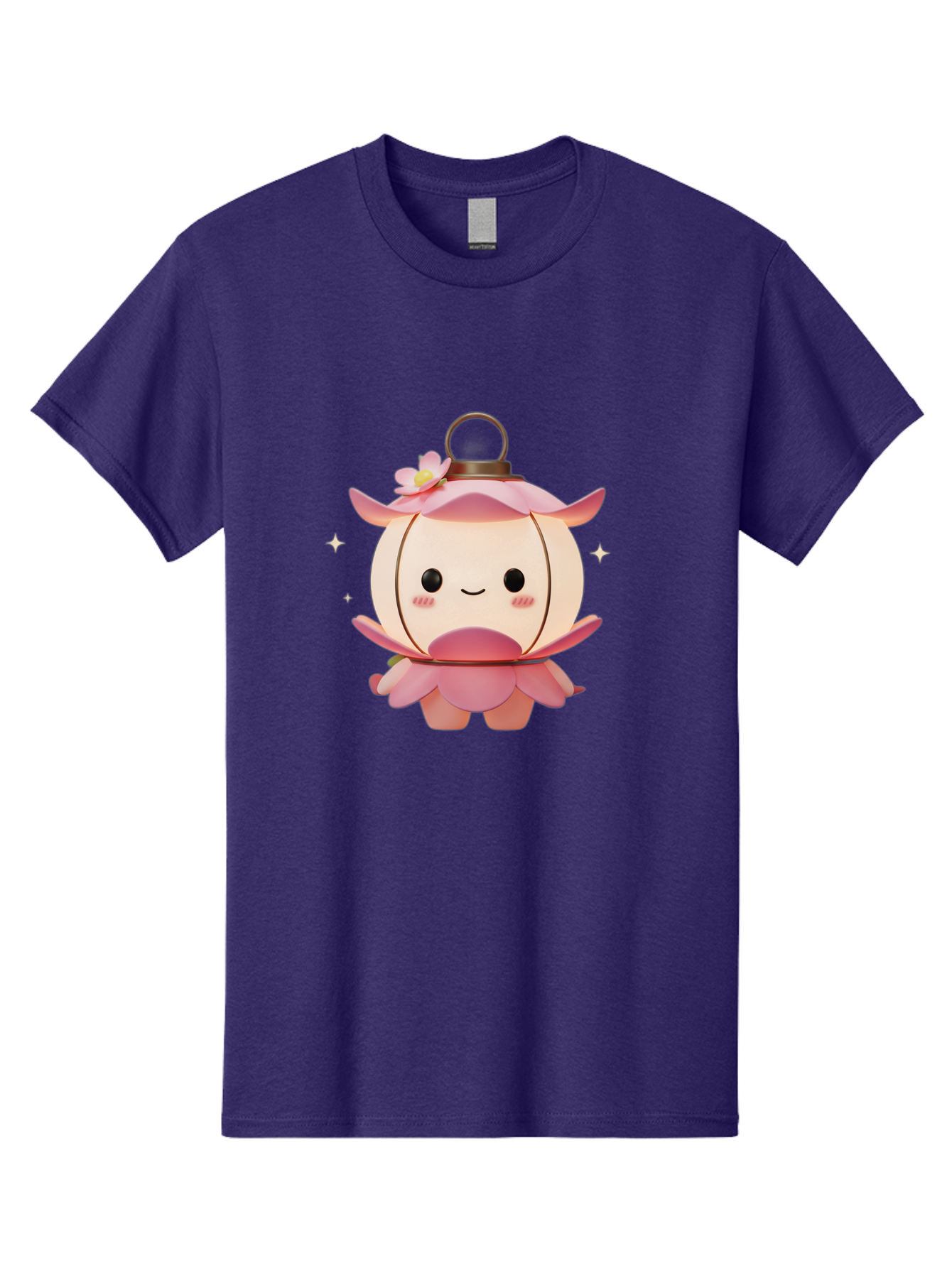 Pink-Lantern-Creature Men'S Graphic Tee, 100% Cotton, Comfortable Casual Summer Wear, Machine Washable, Cartoon Character, Pink Lantern, Fantasy Creature, Kawaii Art, Digital Illustration, Anime Style, Cute Face, Smiling, Rosy Cheeks, Bad431