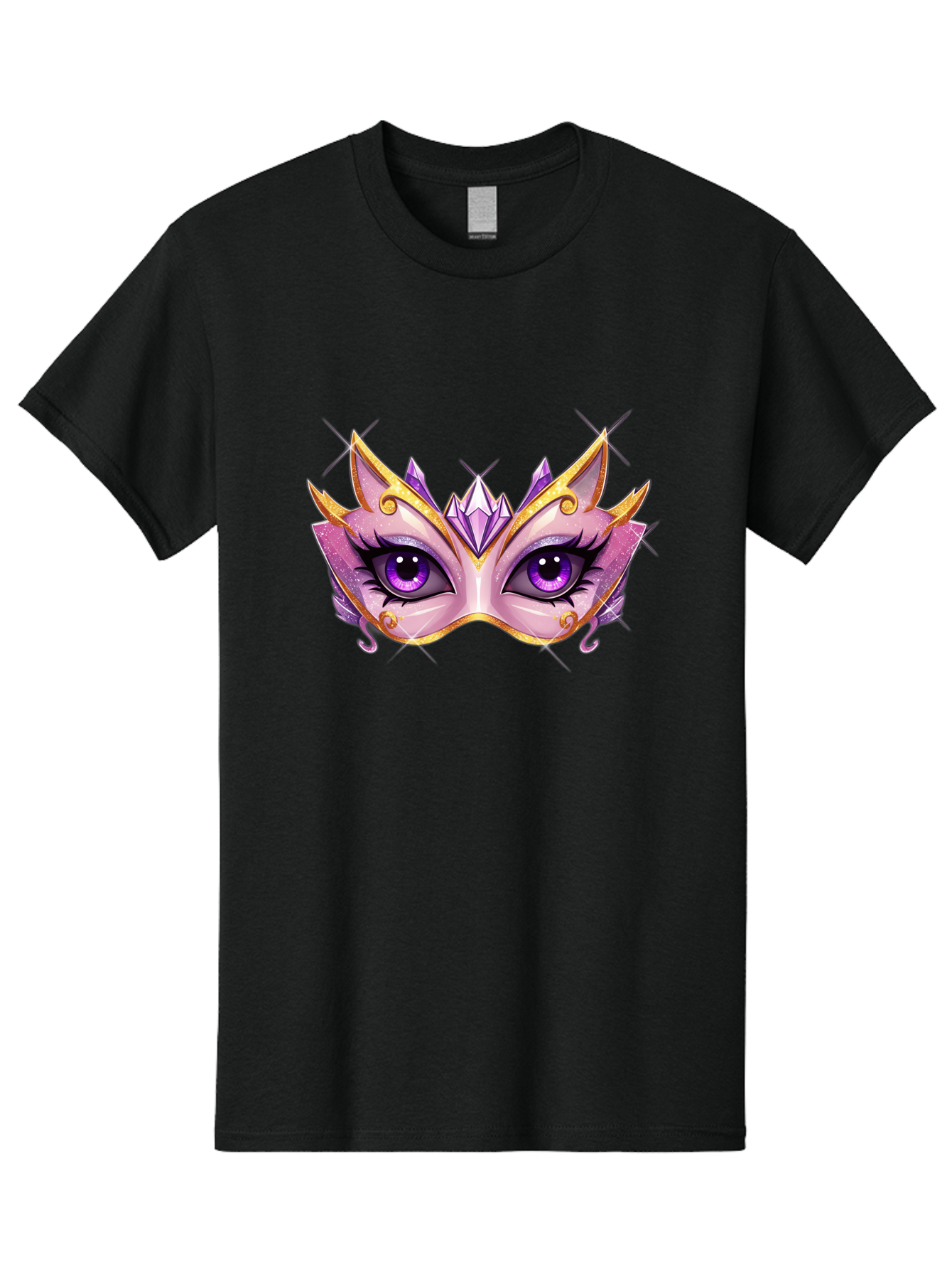 Pink-Mask Men'S Graphic Tee, 100% Cotton, Comfortable Casual Summer Wear, Machine Washable, Masquerade Mask, Purple Eyes, Gold Trim, Luxury Design, Mysterious Gaze, Decorative Mask, Elegant Face Mask, Carnival Accessory Bad433