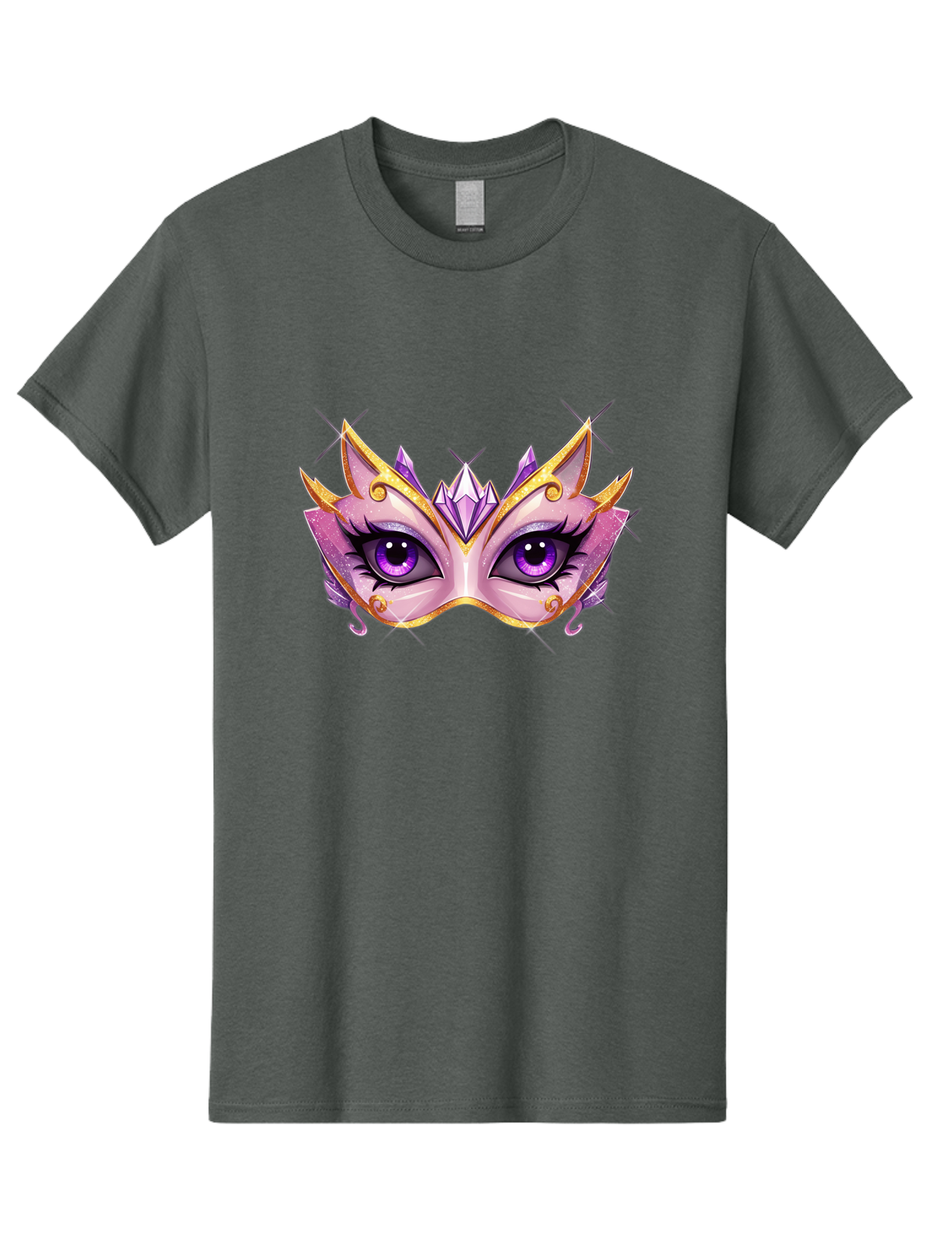 Pink-Mask Men'S Graphic Tee, 100% Cotton, Comfortable Casual Summer Wear, Machine Washable, Masquerade Mask, Purple Eyes, Gold Trim, Luxury Design, Mysterious Gaze, Decorative Mask, Elegant Face Mask, Carnival Accessory Bad433