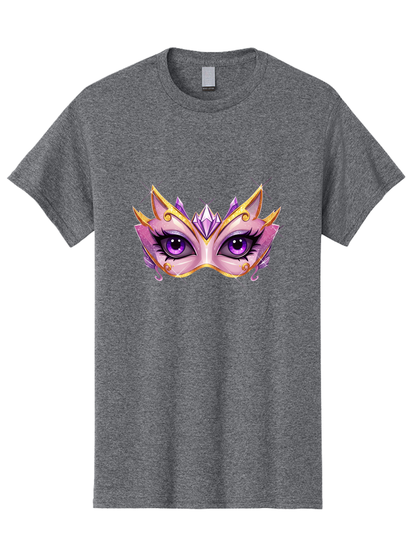 Pink-Mask Men'S Graphic Tee, 100% Cotton, Comfortable Casual Summer Wear, Machine Washable, Masquerade Mask, Purple Eyes, Gold Trim, Luxury Design, Mysterious Gaze, Decorative Mask, Elegant Face Mask, Carnival Accessory Bad433