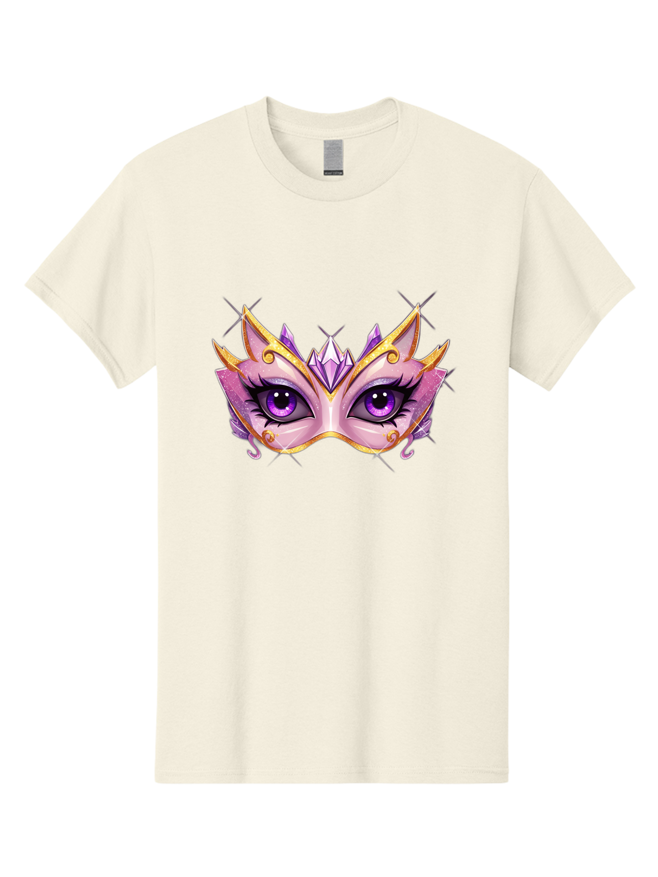 Pink-Mask Men'S Graphic Tee, 100% Cotton, Comfortable Casual Summer Wear, Machine Washable, Masquerade Mask, Purple Eyes, Gold Trim, Luxury Design, Mysterious Gaze, Decorative Mask, Elegant Face Mask, Carnival Accessory Bad433