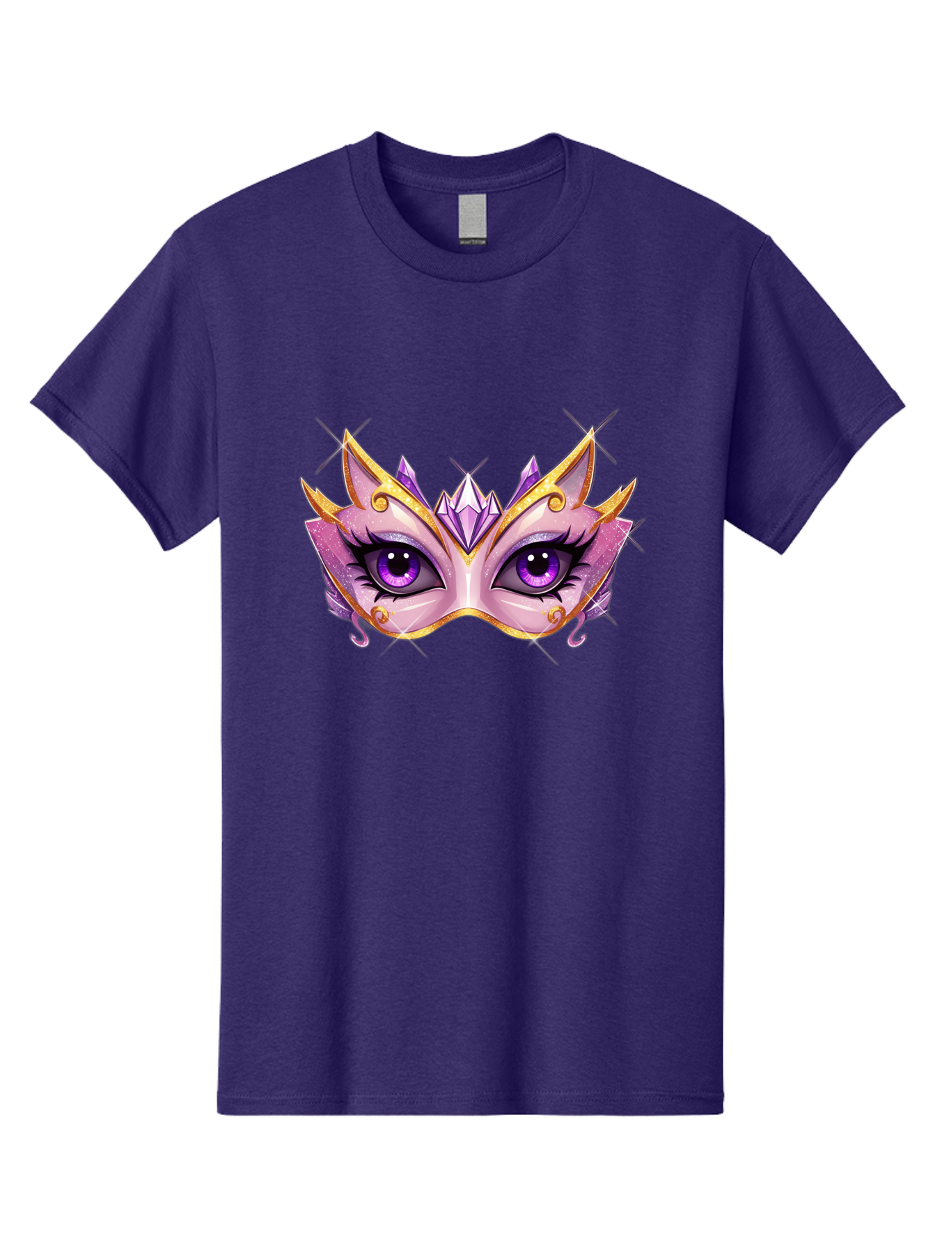 Pink-Mask Men'S Graphic Tee, 100% Cotton, Comfortable Casual Summer Wear, Machine Washable, Masquerade Mask, Purple Eyes, Gold Trim, Luxury Design, Mysterious Gaze, Decorative Mask, Elegant Face Mask, Carnival Accessory Bad433