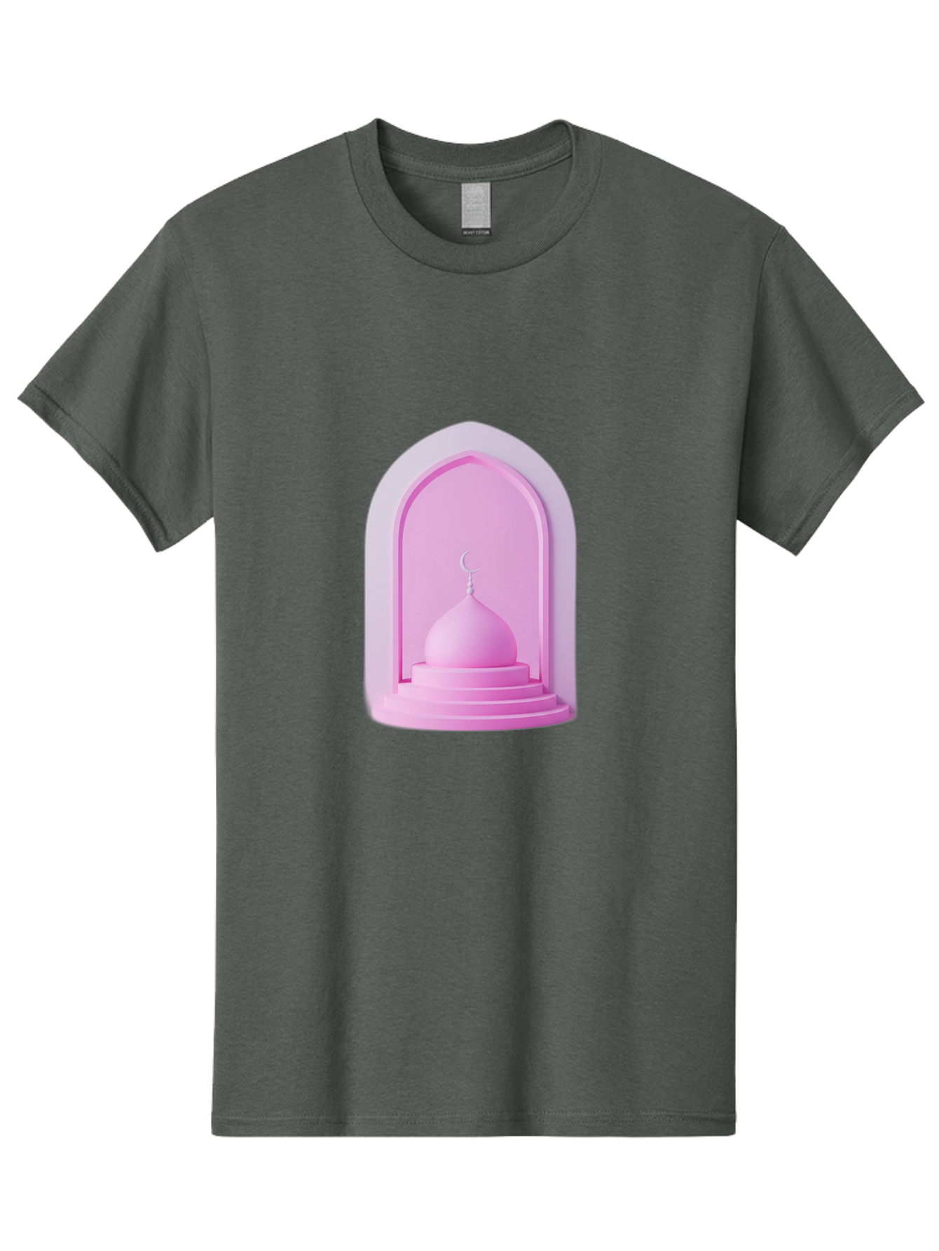 Pink-Mosque-Dome Men'S Graphic Tee, 100% Cotton, Comfortable Casual Summer Wear, Machine Washable, Islamic Architecture, Dome With Crescent Moon, Minimalistic Design, Modern Islamic Art, Religious Symbol, Serene Ambiance, Cultural Heritage Bad434