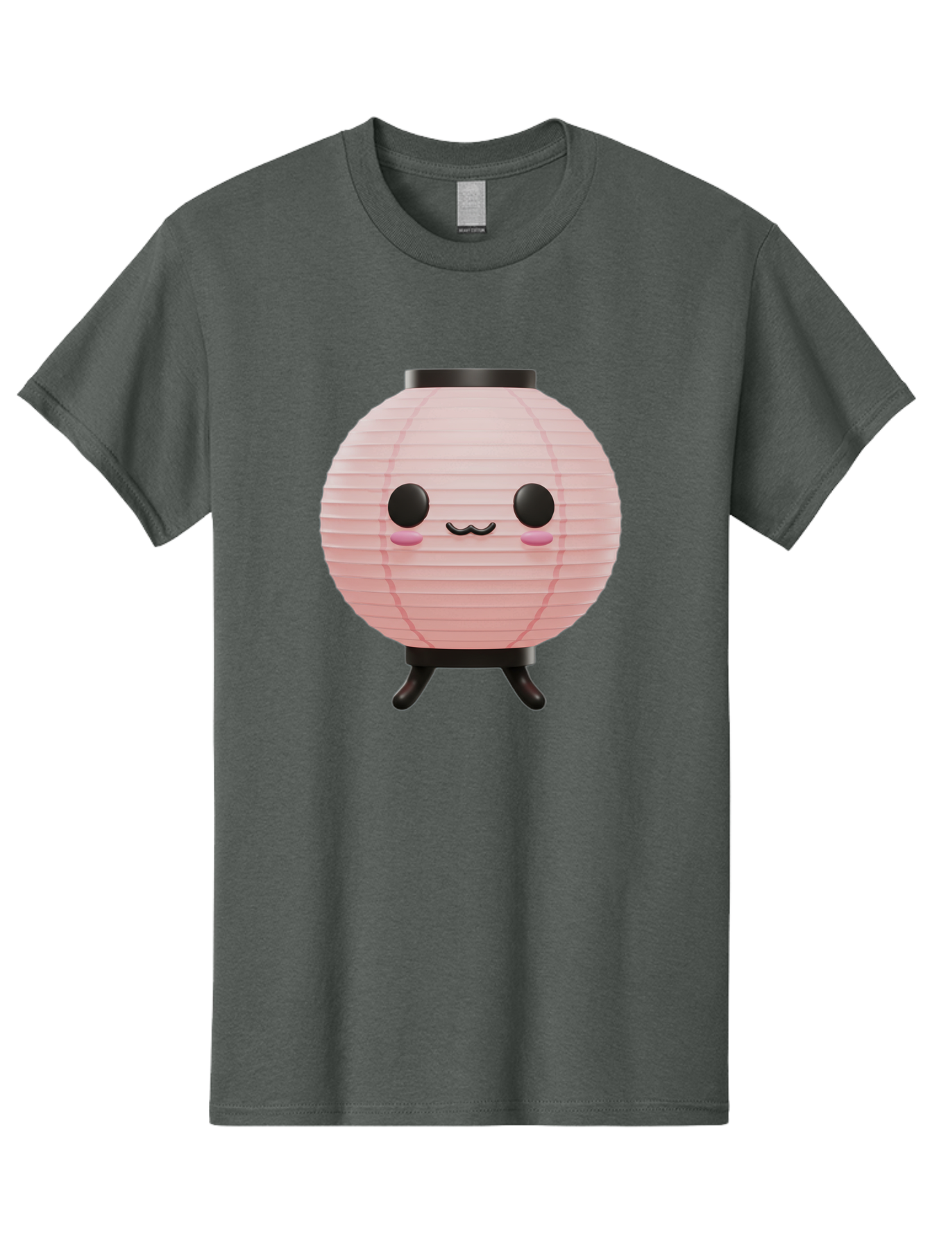 Pink-Paper-Lantern Men'S Graphic Tee, 100% Cotton, Comfortable Casual Summer Wear, Machine Washable, Pink Paper Lantern, Cute Character, Kawaii Culture, Cartoon Style, Smiling Face, Rosy Cheeks, Round Eyes, Black Stand, Kawaii Aesthetic, Bad436