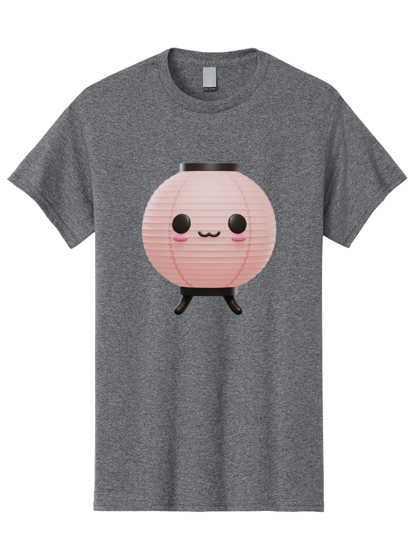 Pink-Paper-Lantern Men'S Graphic Tee, 100% Cotton, Comfortable Casual Summer Wear, Machine Washable, Pink Paper Lantern, Cute Character, Kawaii Culture, Cartoon Style, Smiling Face, Rosy Cheeks, Round Eyes, Black Stand, Kawaii Aesthetic, Bad436