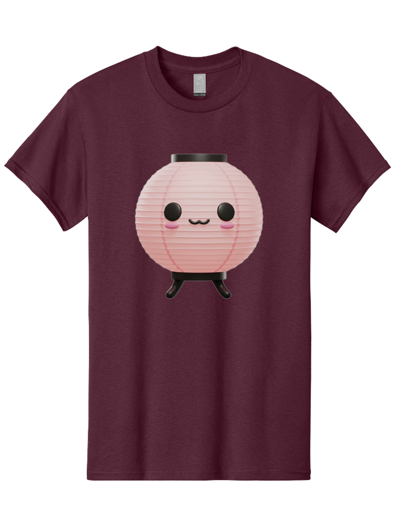Pink-Paper-Lantern Men'S Graphic Tee, 100% Cotton, Comfortable Casual Summer Wear, Machine Washable, Pink Paper Lantern, Cute Character, Kawaii Culture, Cartoon Style, Smiling Face, Rosy Cheeks, Round Eyes, Black Stand, Kawaii Aesthetic, Bad436