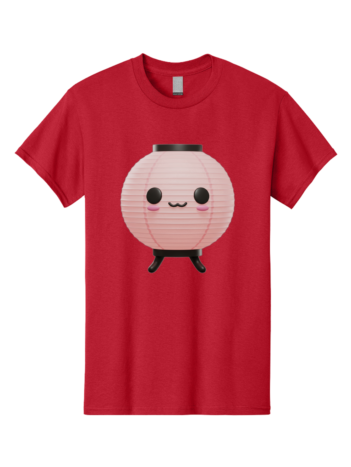 Pink-Paper-Lantern Men'S Graphic Tee, 100% Cotton, Comfortable Casual Summer Wear, Machine Washable, Pink Paper Lantern, Cute Character, Kawaii Culture, Cartoon Style, Smiling Face, Rosy Cheeks, Round Eyes, Black Stand, Kawaii Aesthetic, Bad436